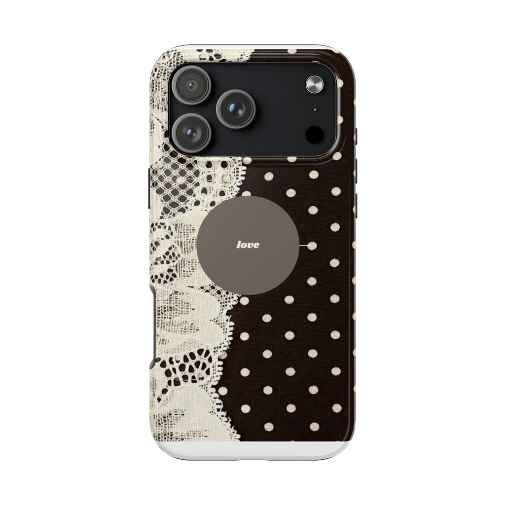 Vintage Lace Polka Dot Tough Phone Case — "love" Accent
