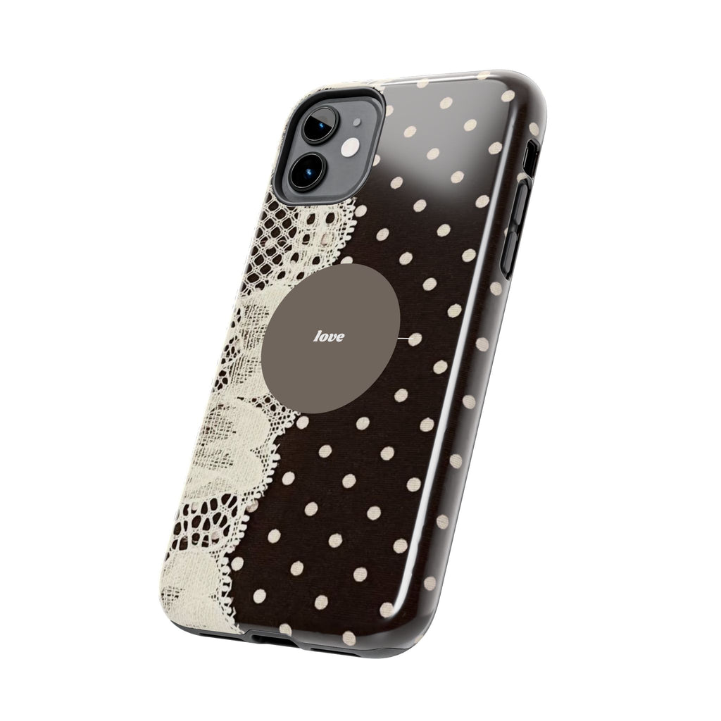 Vintage Lace Polka Dot Tough Phone Case — "love" Accent