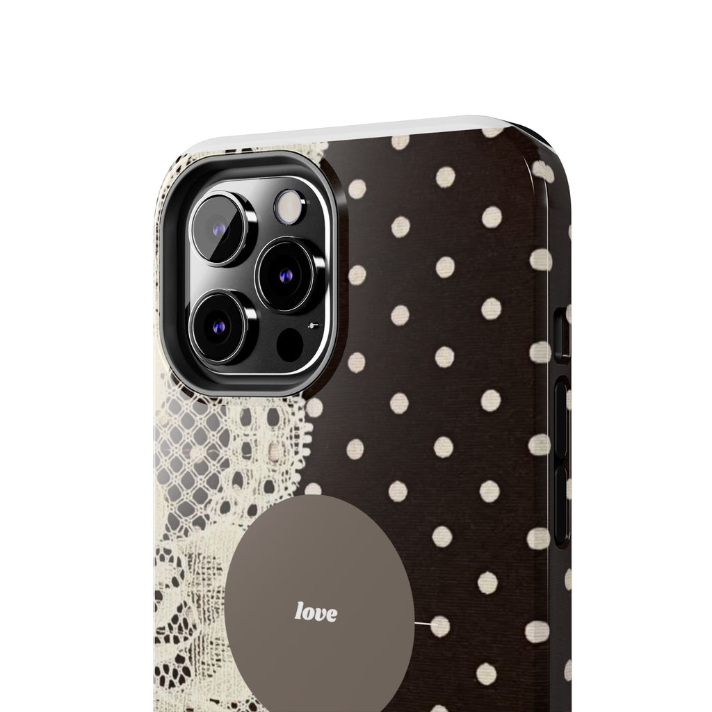 Vintage Lace Polka Dot Tough Phone Case — "love" Accent