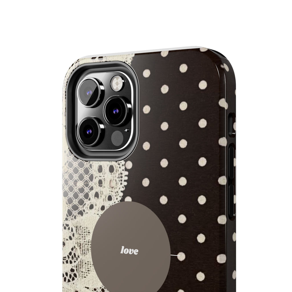 Vintage Lace Polka Dot Tough Phone Case — "love" Accent