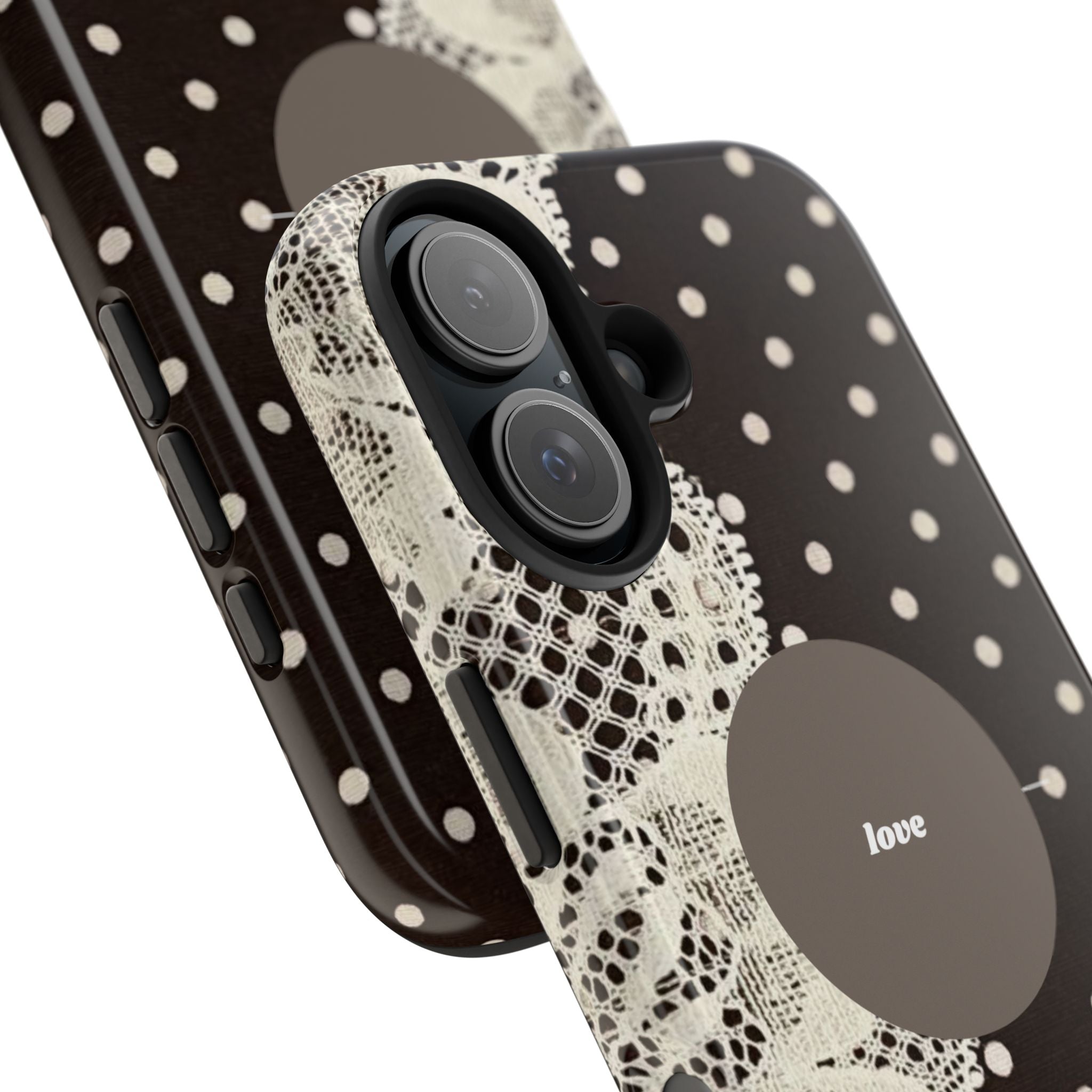 Vintage Lace Polka Dot Tough Phone Case — "love" Accent
