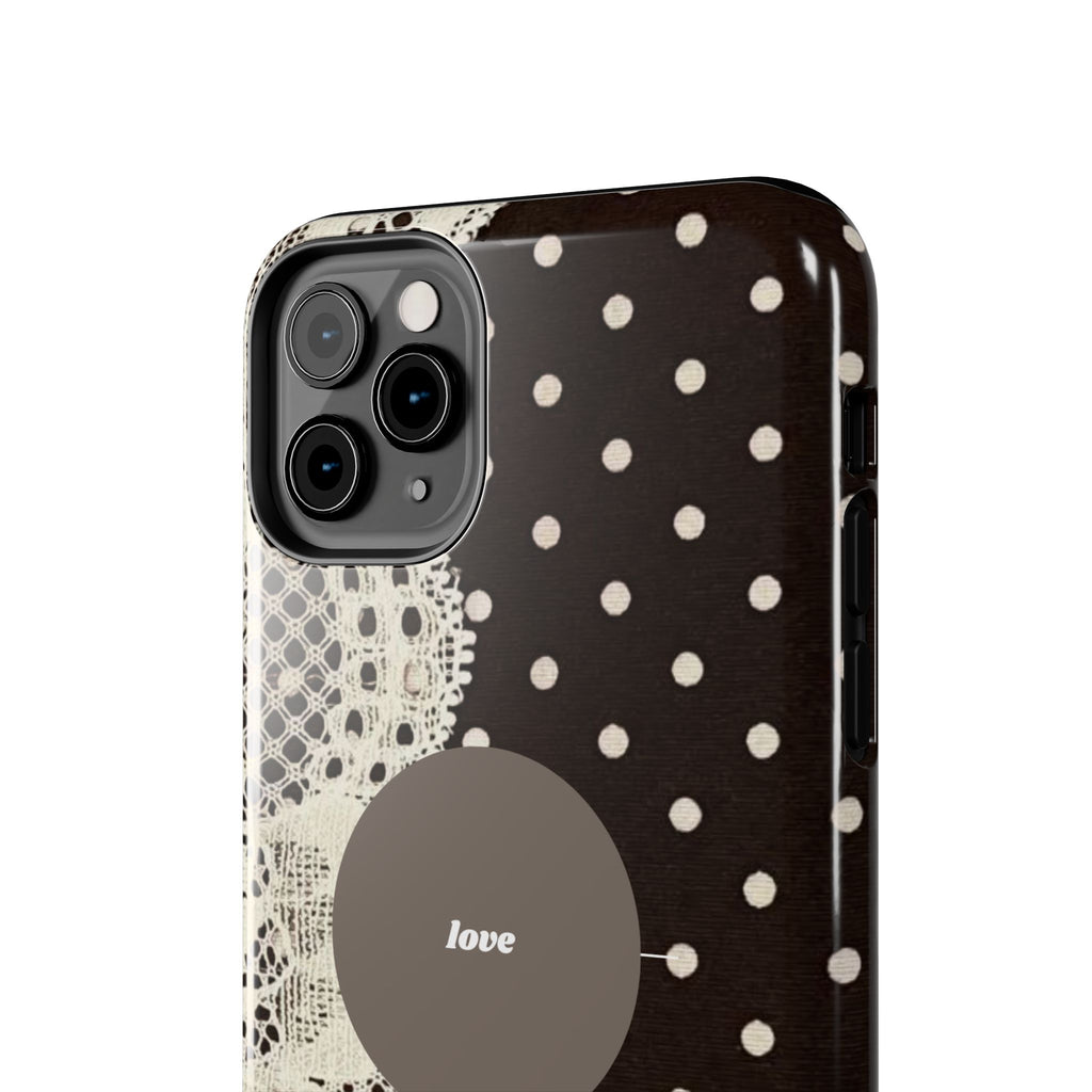 Vintage Lace Polka Dot Tough Phone Case — "love" Accent