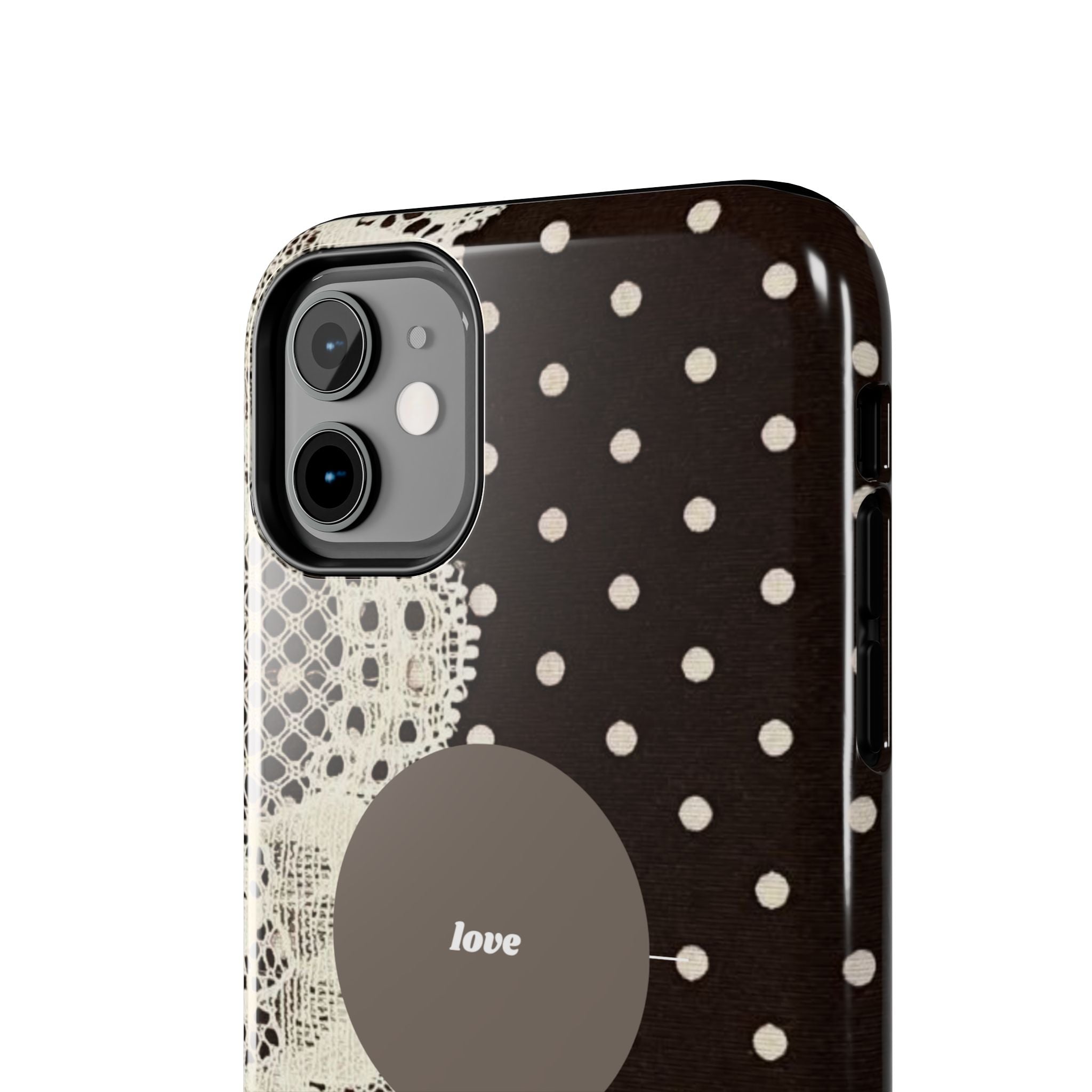 Vintage Lace Polka Dot Tough Phone Case — "love" Accent