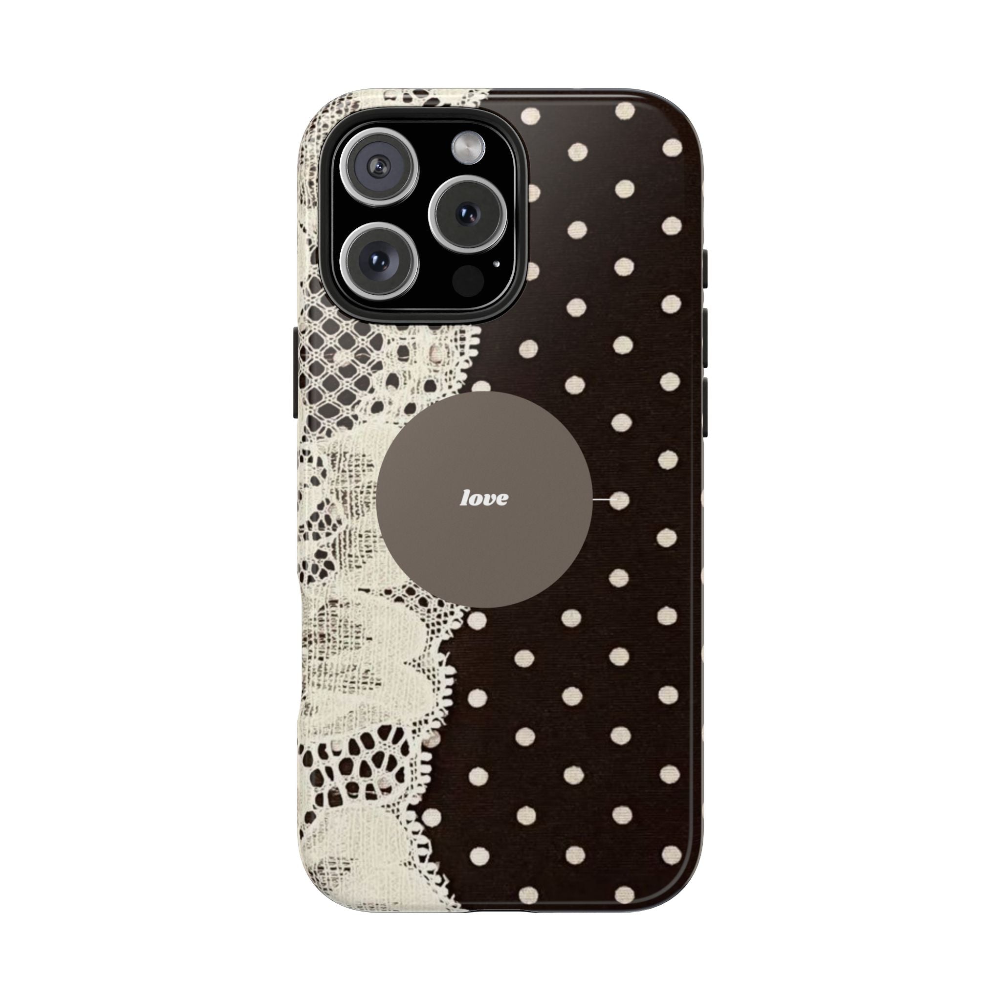 Vintage Lace Polka Dot Tough Phone Case — "love" Accent