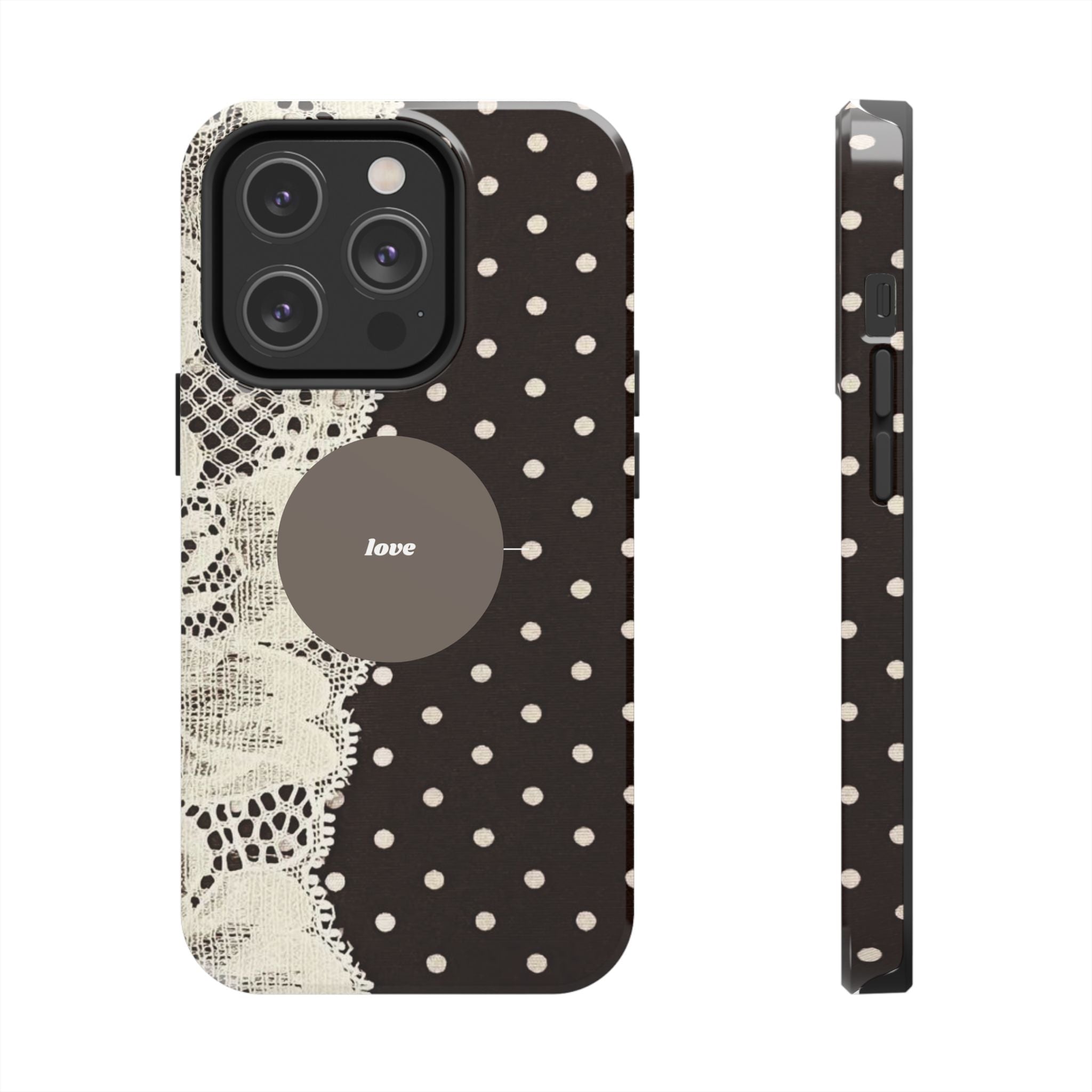 Vintage Lace Polka Dot Tough Phone Case — "love" Accent