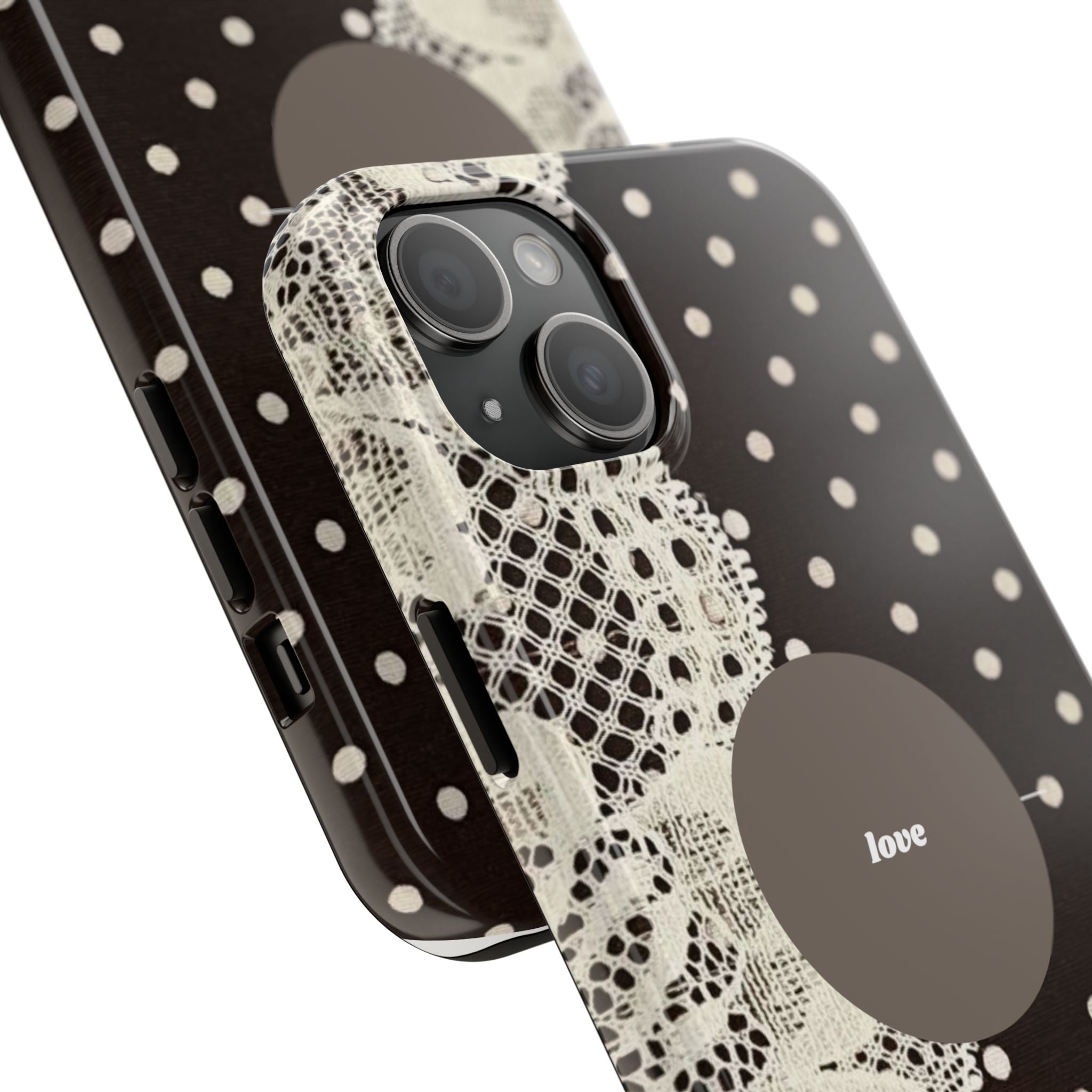 Vintage Lace Polka Dot Tough Phone Case — "love" Accent