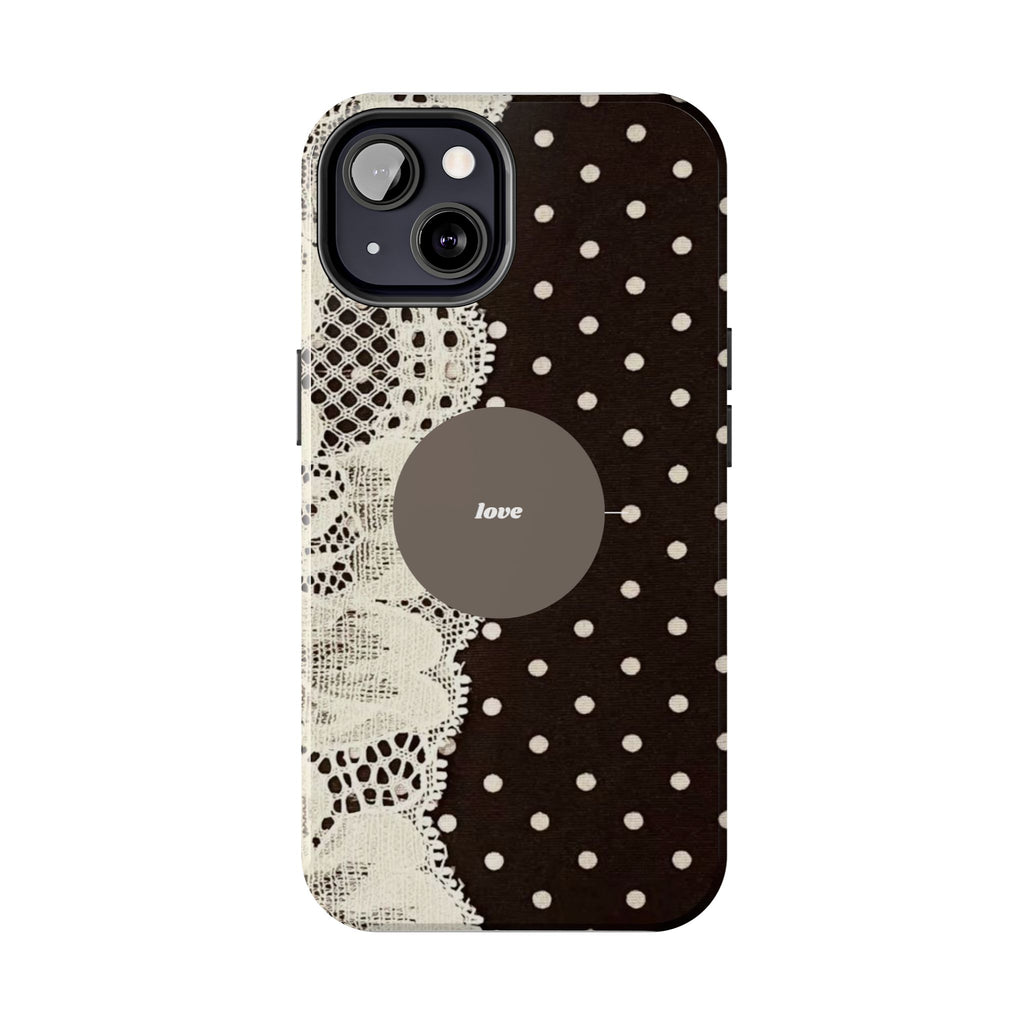 Vintage Lace Polka Dot Tough Phone Case — "love" Accent