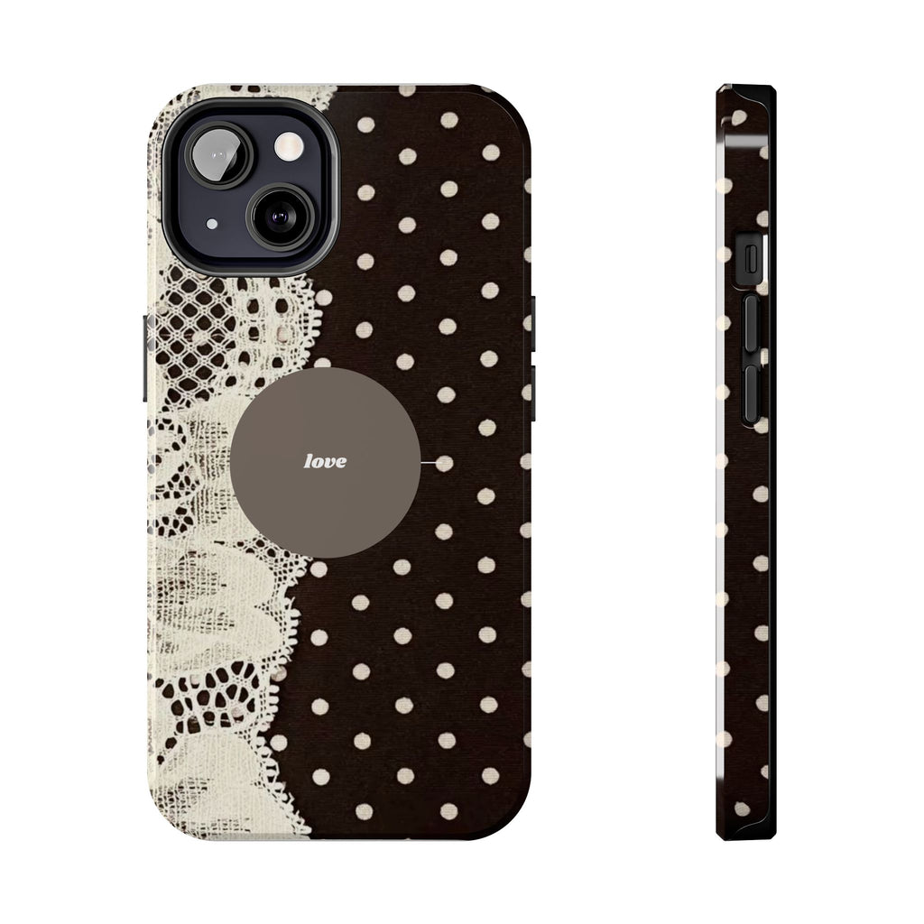 Vintage Lace Polka Dot Tough Phone Case — "love" Accent