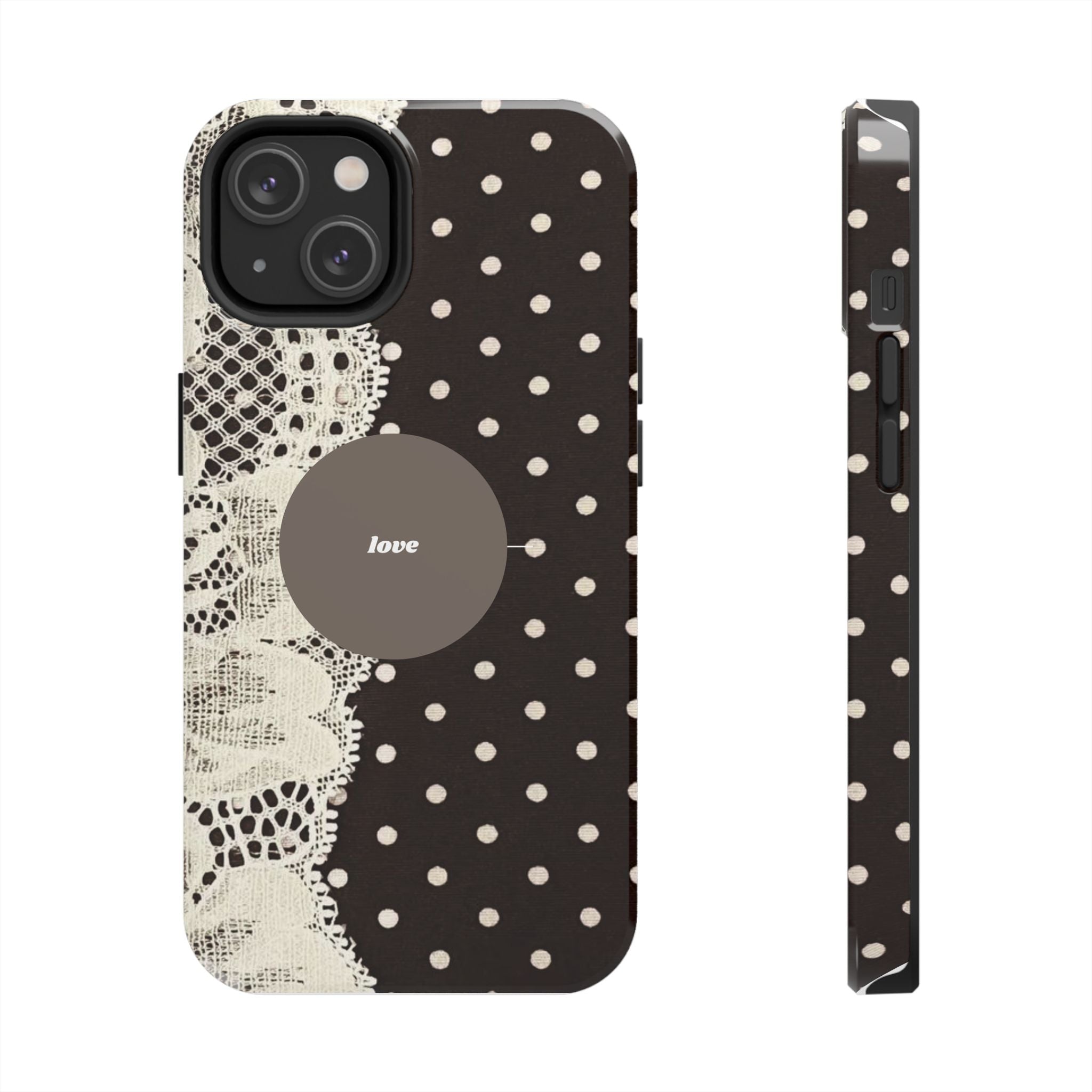 Vintage Lace Polka Dot Tough Phone Case — "love" Accent