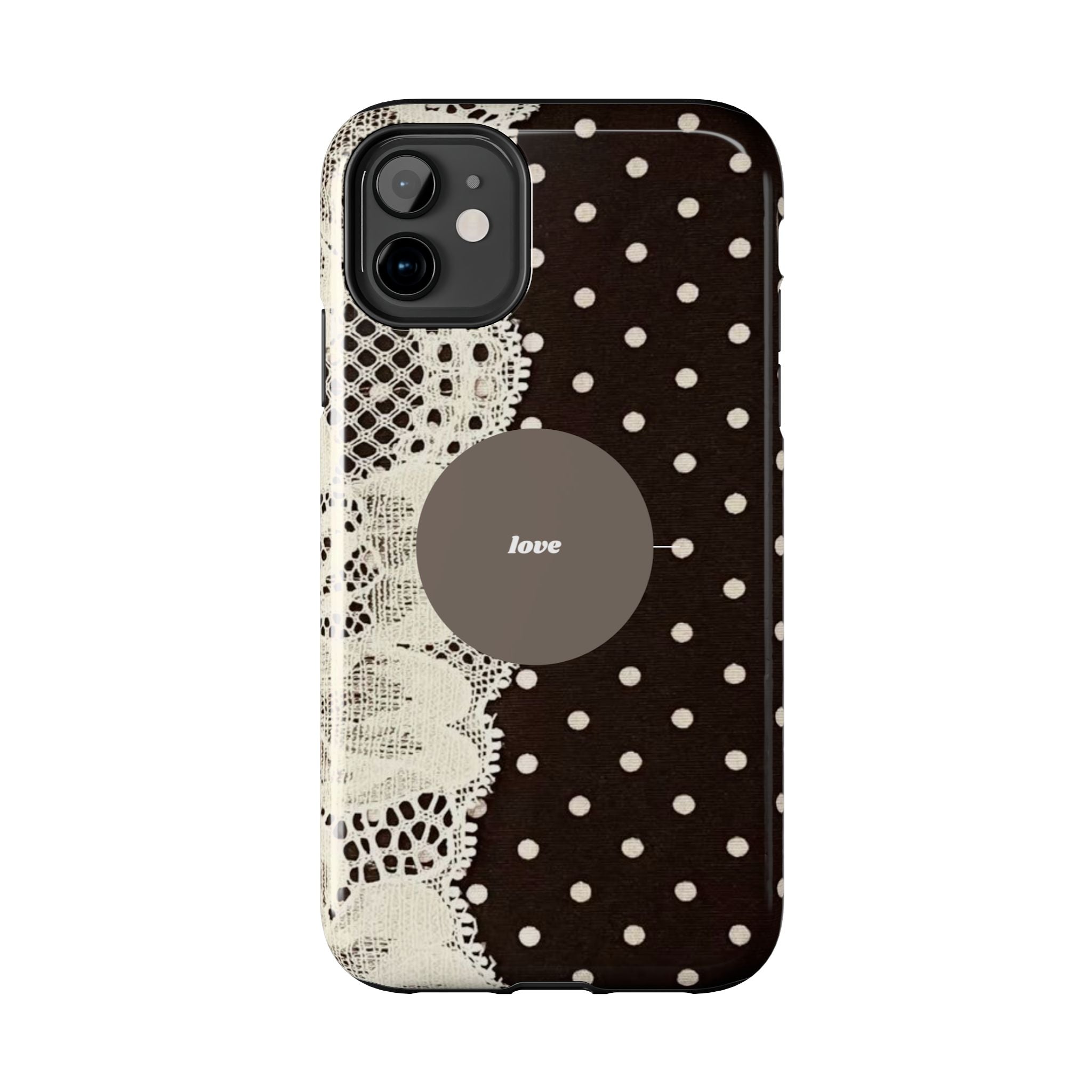 Vintage Lace Polka Dot Tough Phone Case — "love" Accent