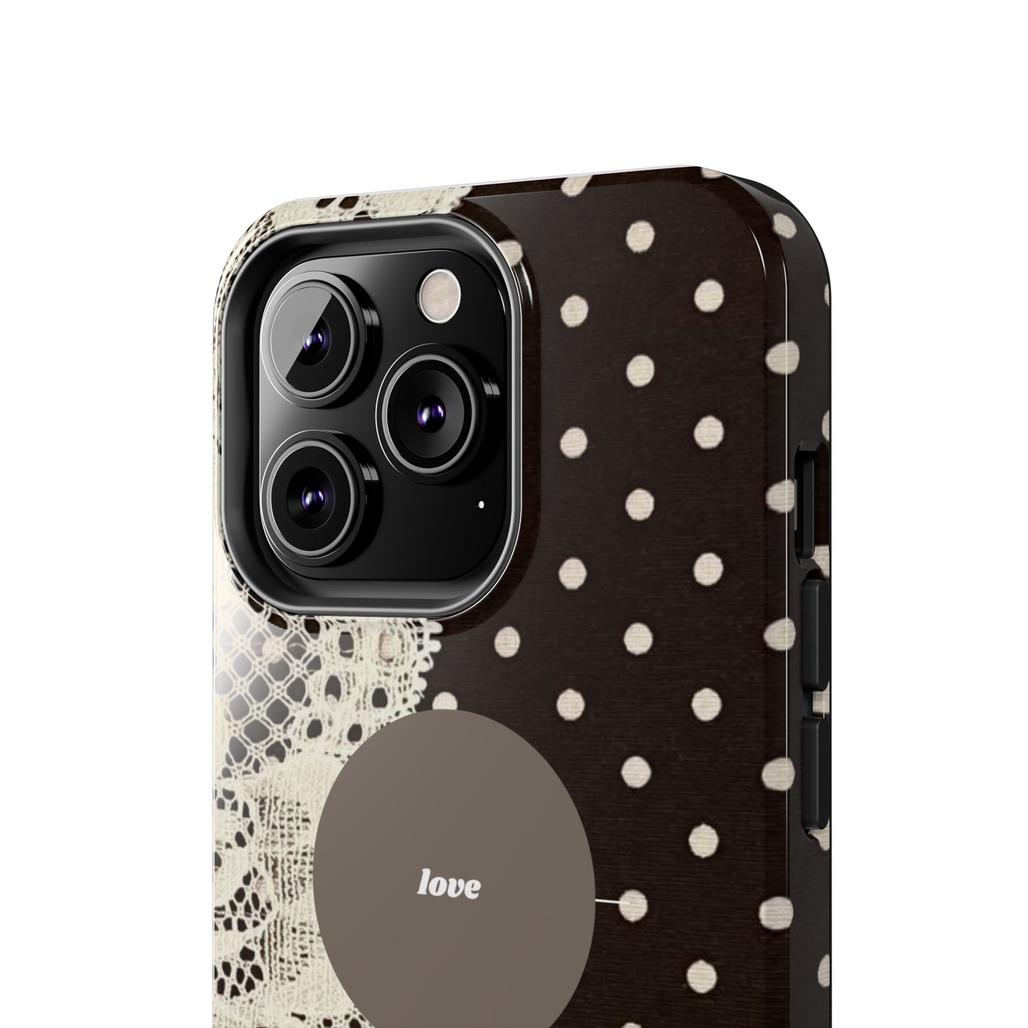 Vintage Lace Polka Dot Tough Phone Case — "love" Accent