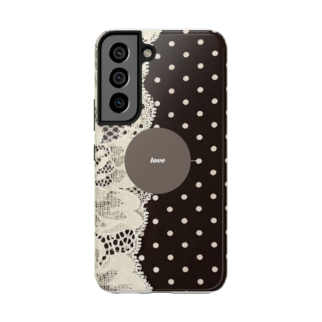 Vintage Lace Polka Dot Tough Phone Case — "love" Accent