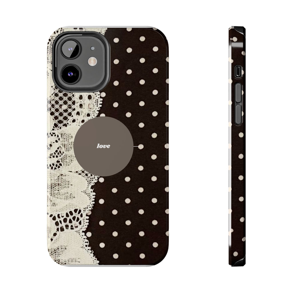 Vintage Lace Polka Dot Tough Phone Case — "love" Accent