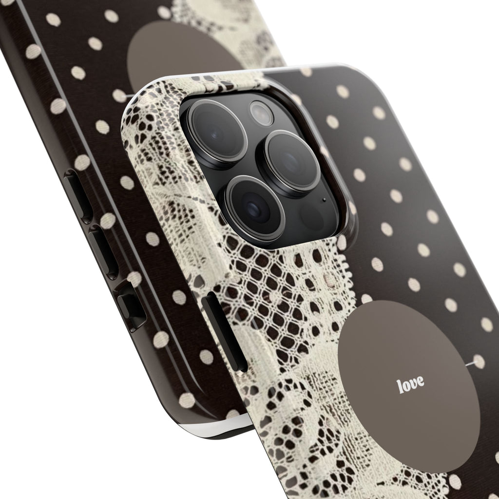Vintage Lace Polka Dot Tough Phone Case — "love" Accent