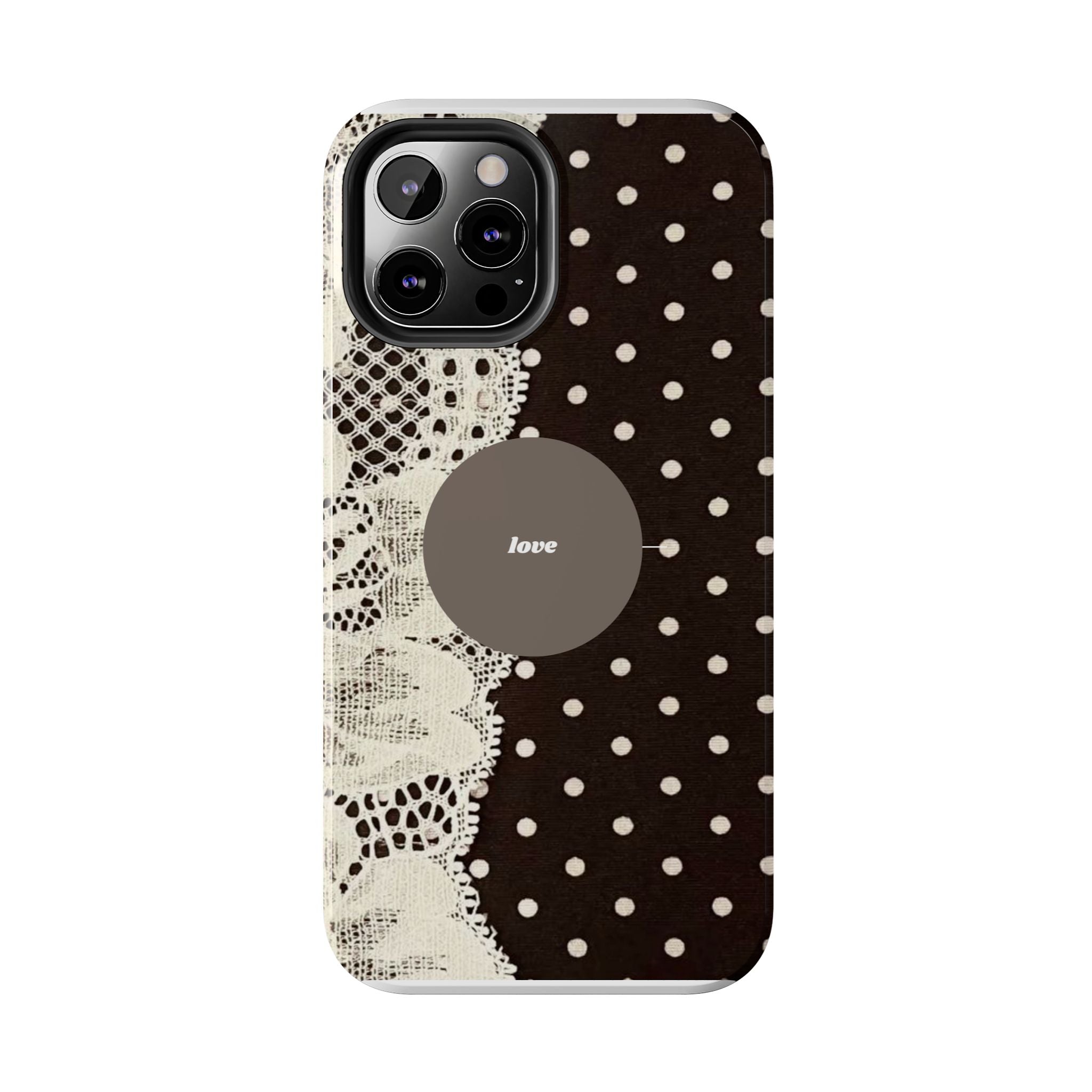 Vintage Lace Polka Dot Tough Phone Case — "love" Accent
