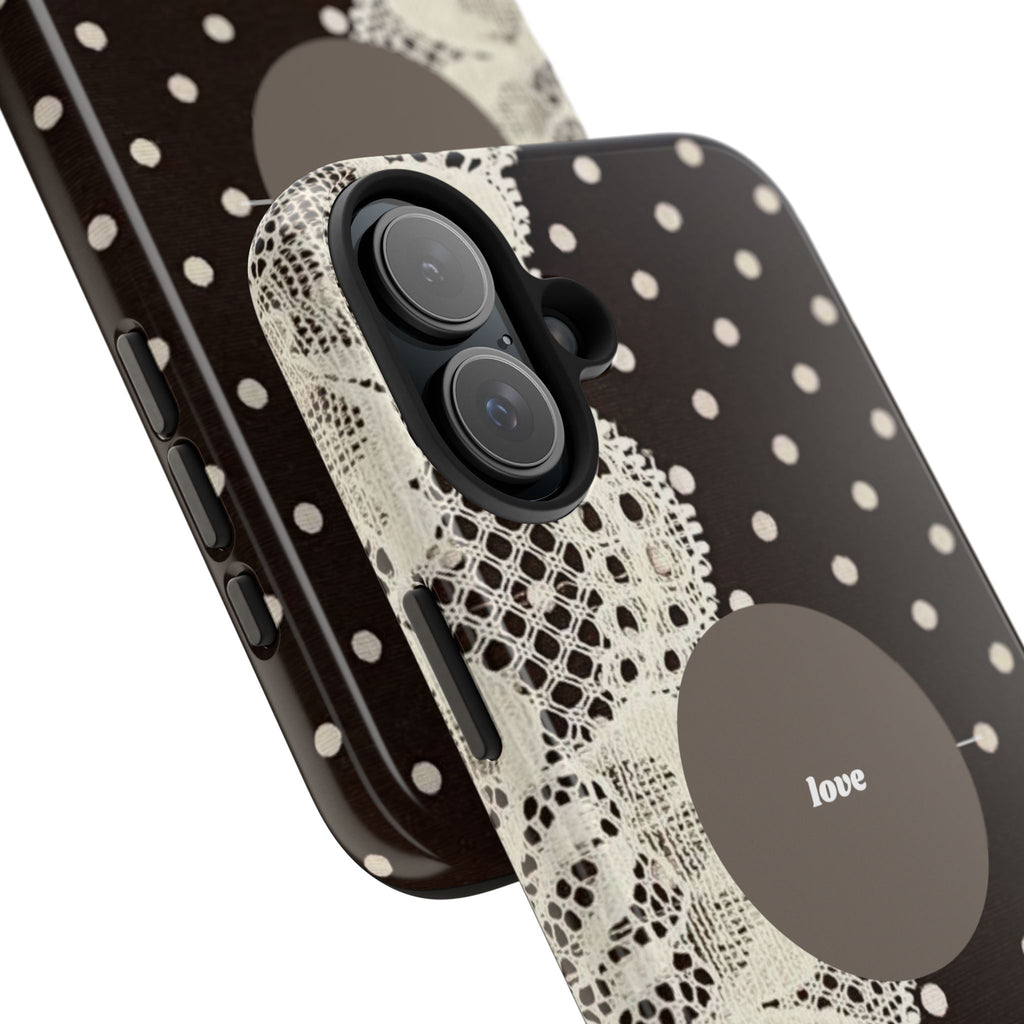Vintage Lace Polka Dot Tough Phone Case — "love" Accent