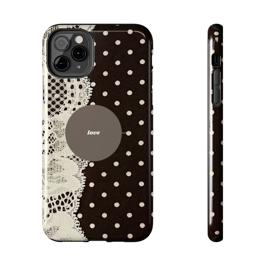 Vintage Lace Polka Dot Tough Phone Case — "love" Accent
