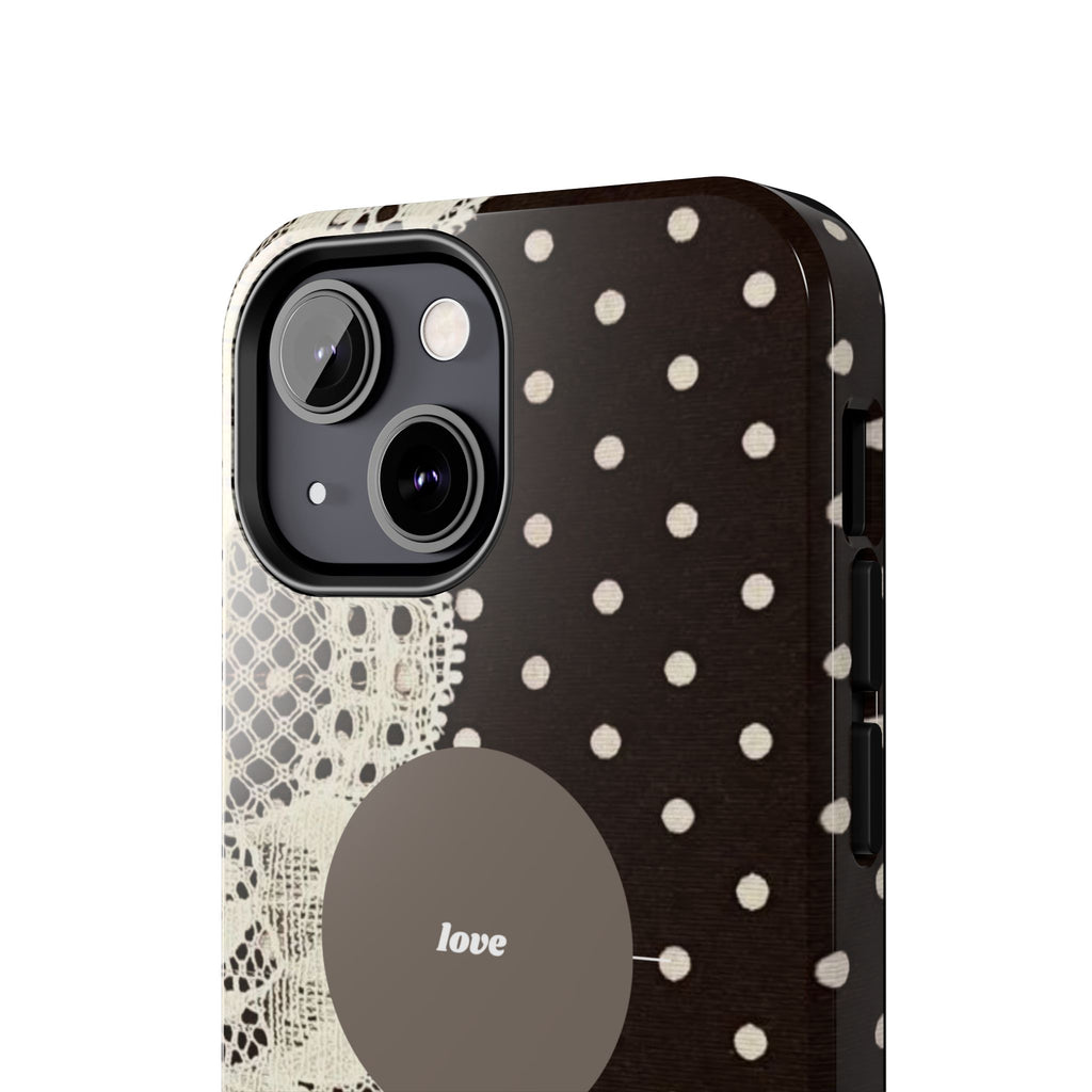 Vintage Lace Polka Dot Tough Phone Case — "love" Accent