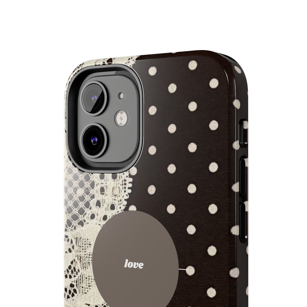 Vintage Lace Polka Dot Tough Phone Case — "love" Accent