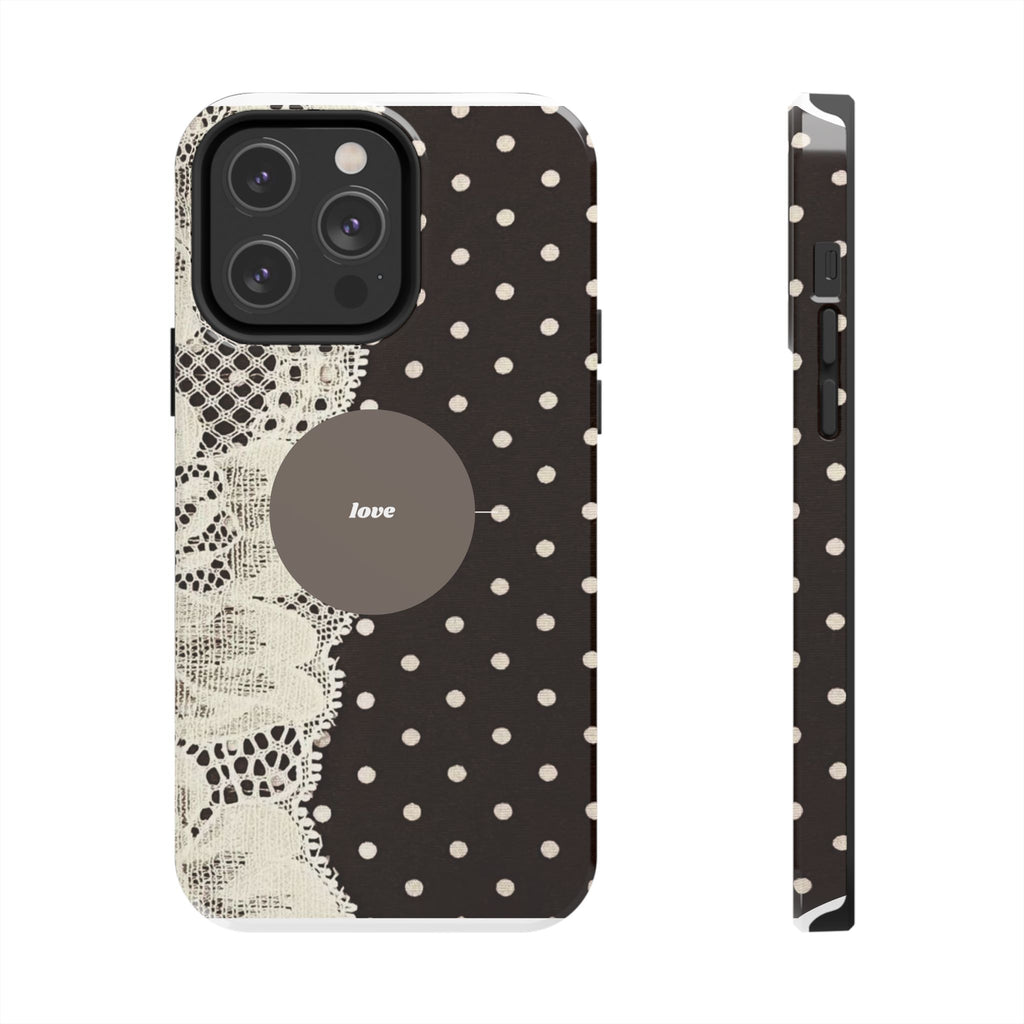 Vintage Lace Polka Dot Tough Phone Case — "love" Accent