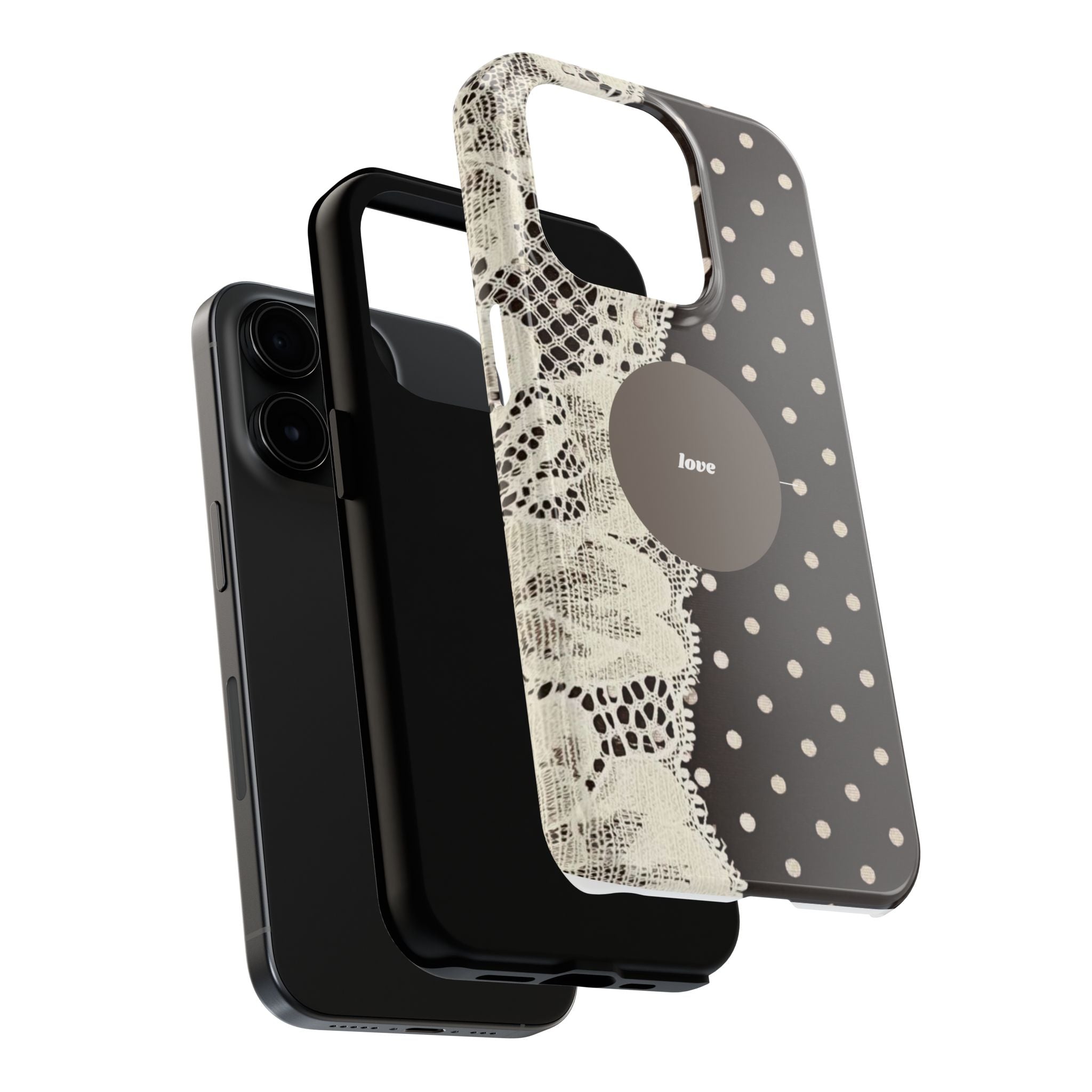 Vintage Lace Polka Dot Tough Phone Case — "love" Accent