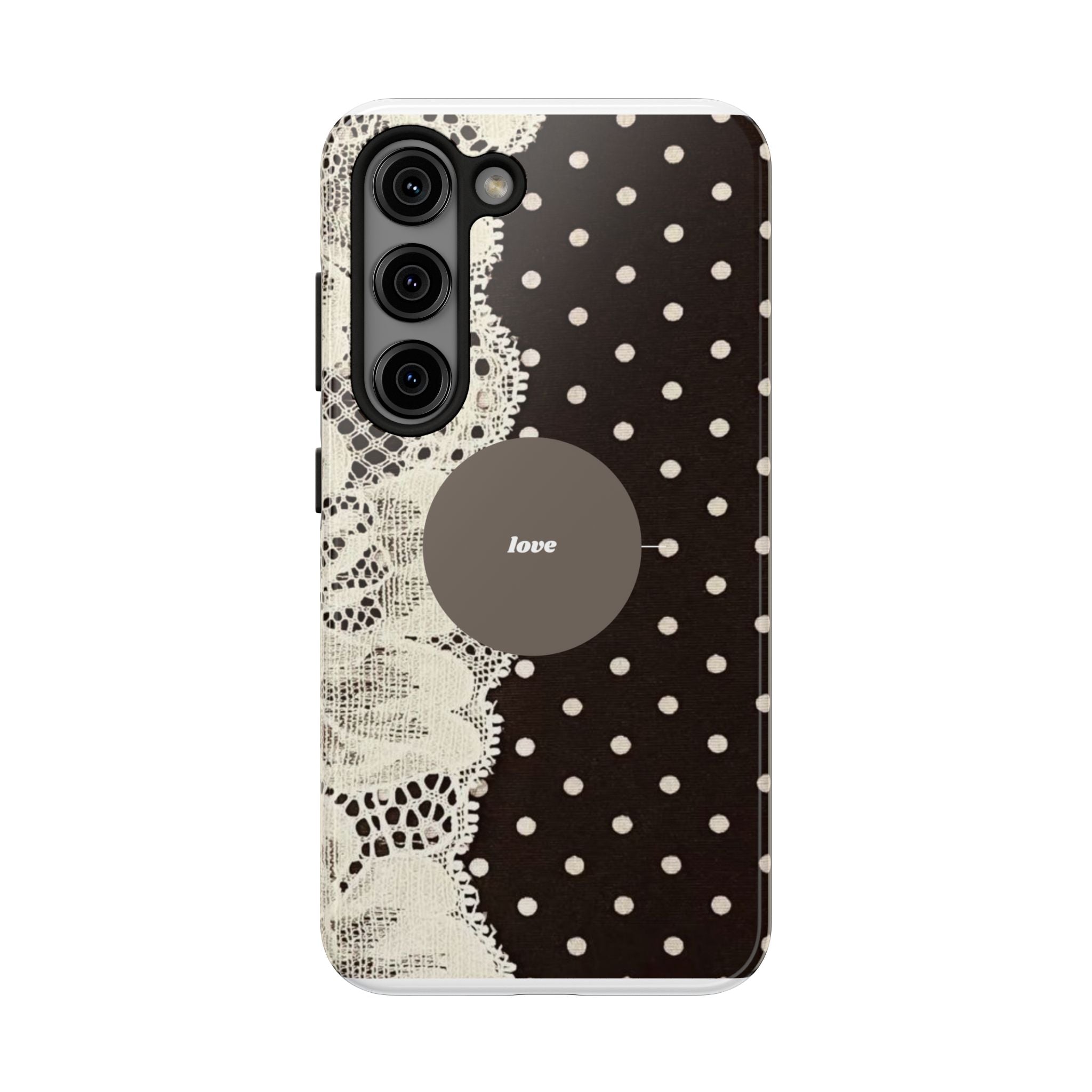Vintage Lace Polka Dot Tough Phone Case — "love" Accent