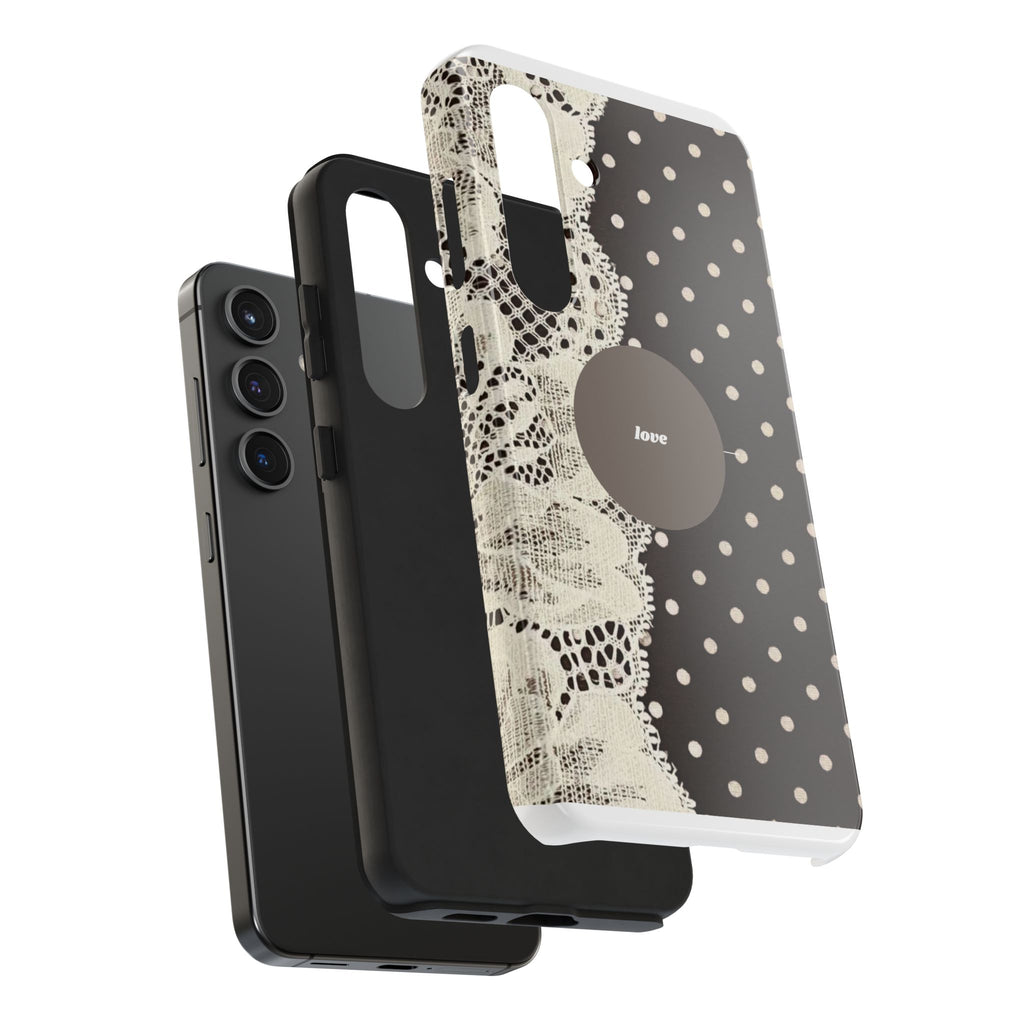 Vintage Lace Polka Dot Tough Phone Case — "love" Accent