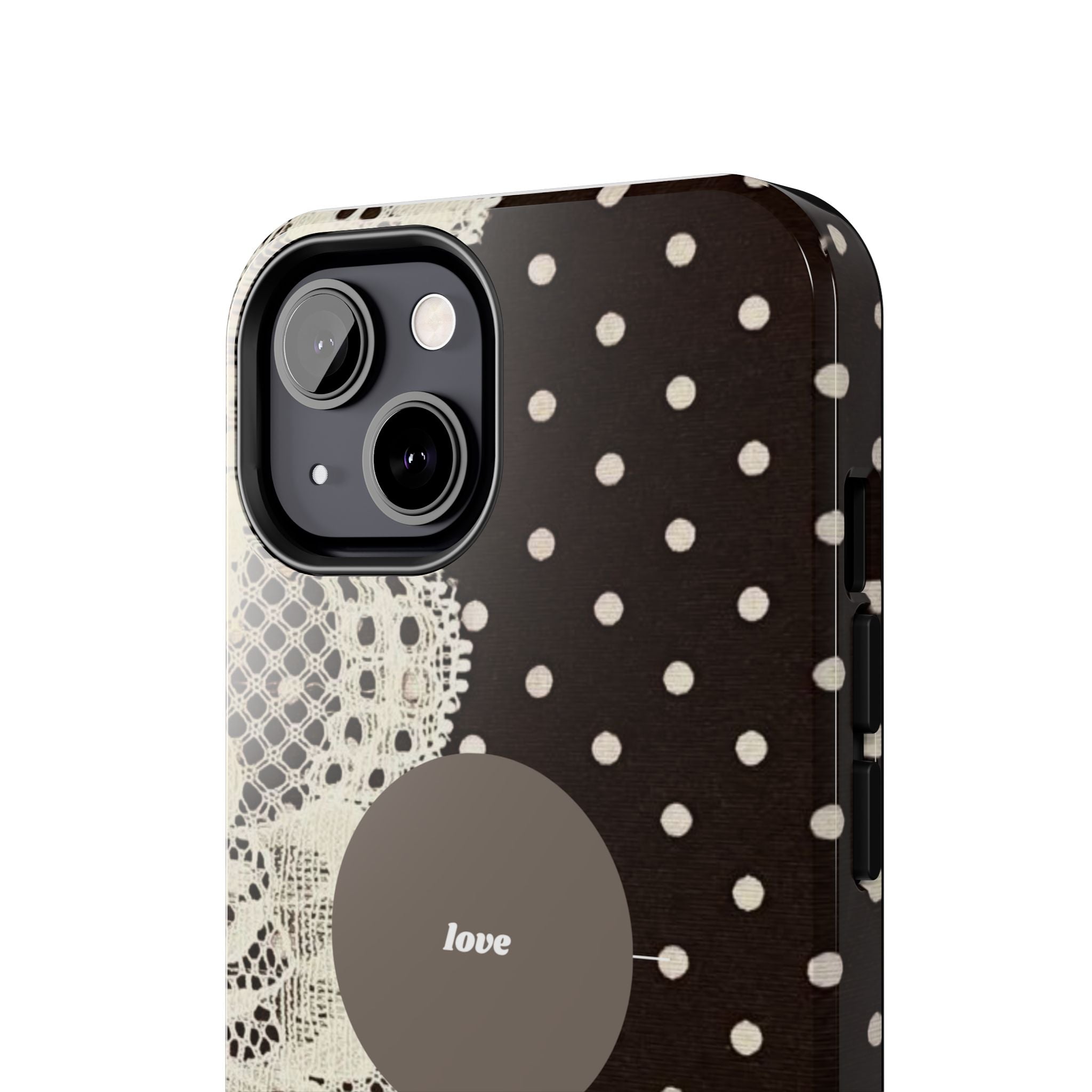 Vintage Lace Polka Dot Tough Phone Case — "love" Accent