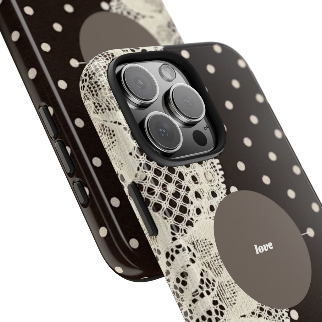 Vintage Lace Polka Dot Tough Phone Case — "love" Accent