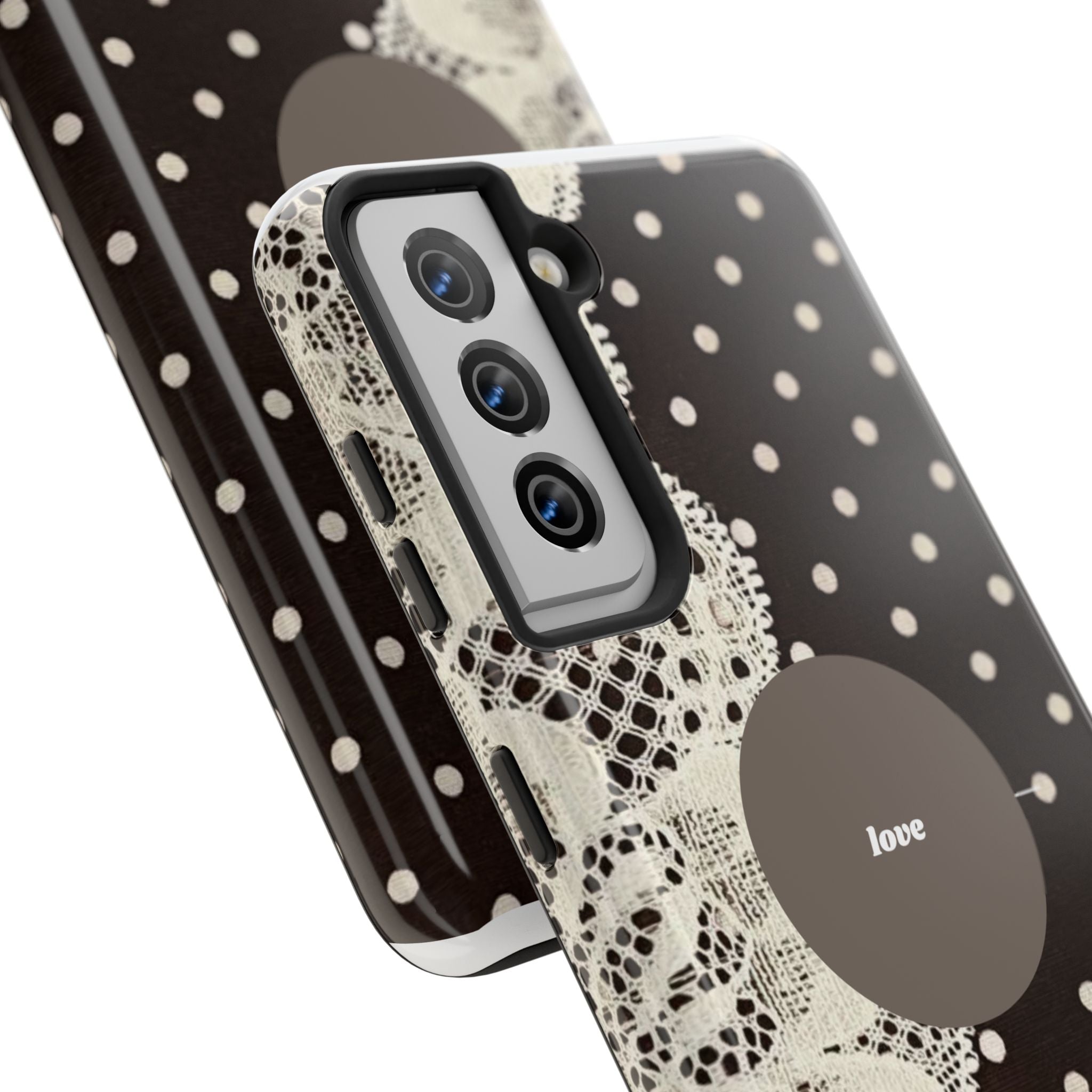 Vintage Lace Polka Dot Tough Phone Case — "love" Accent