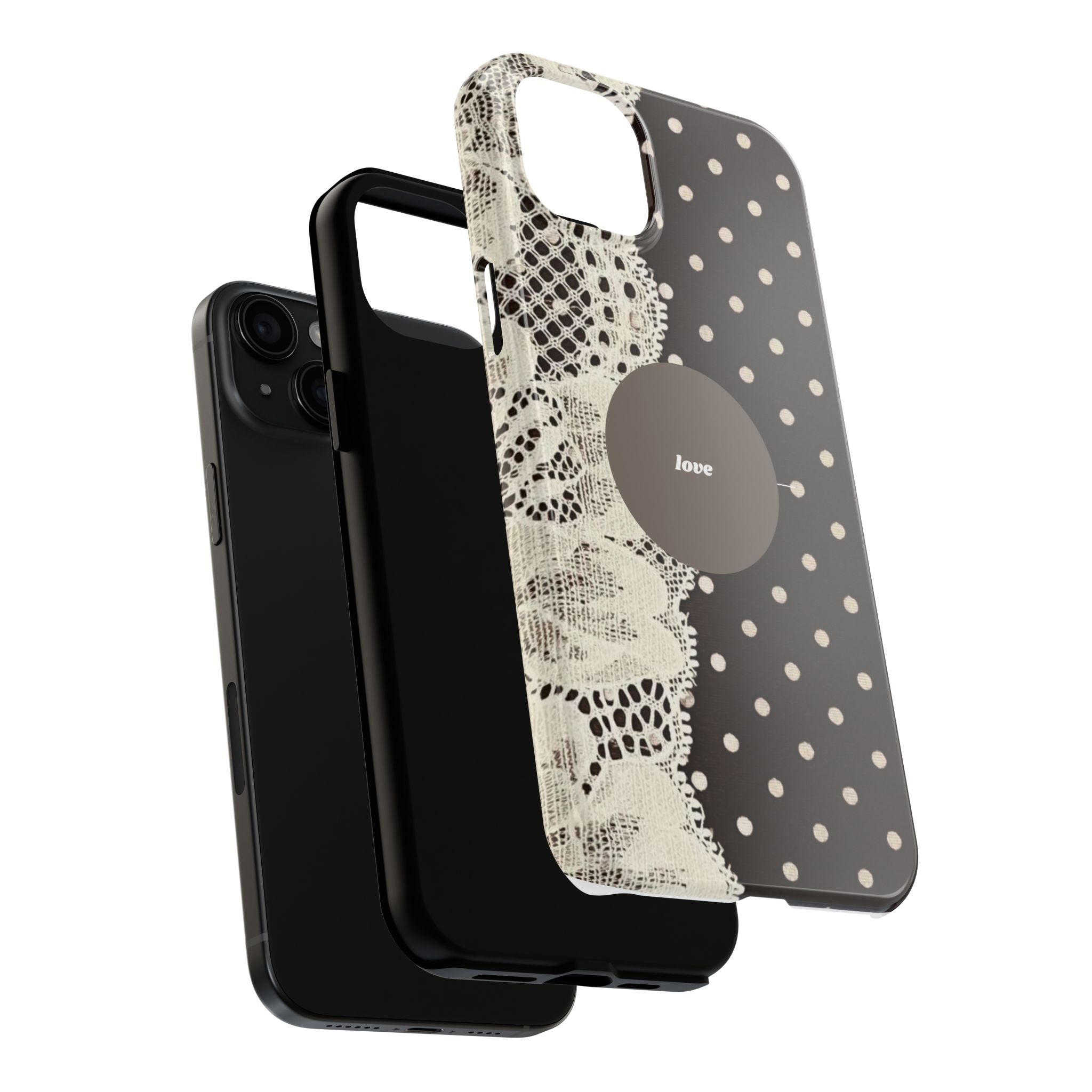 Vintage Lace Polka Dot Tough Phone Case — "love" Accent