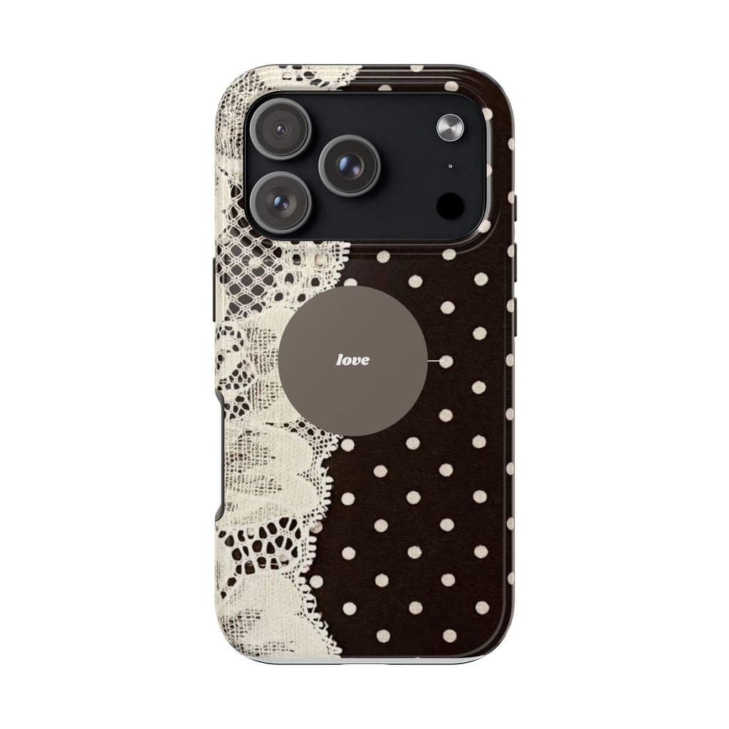 Vintage Lace Polka Dot Tough Phone Case — "love" Accent