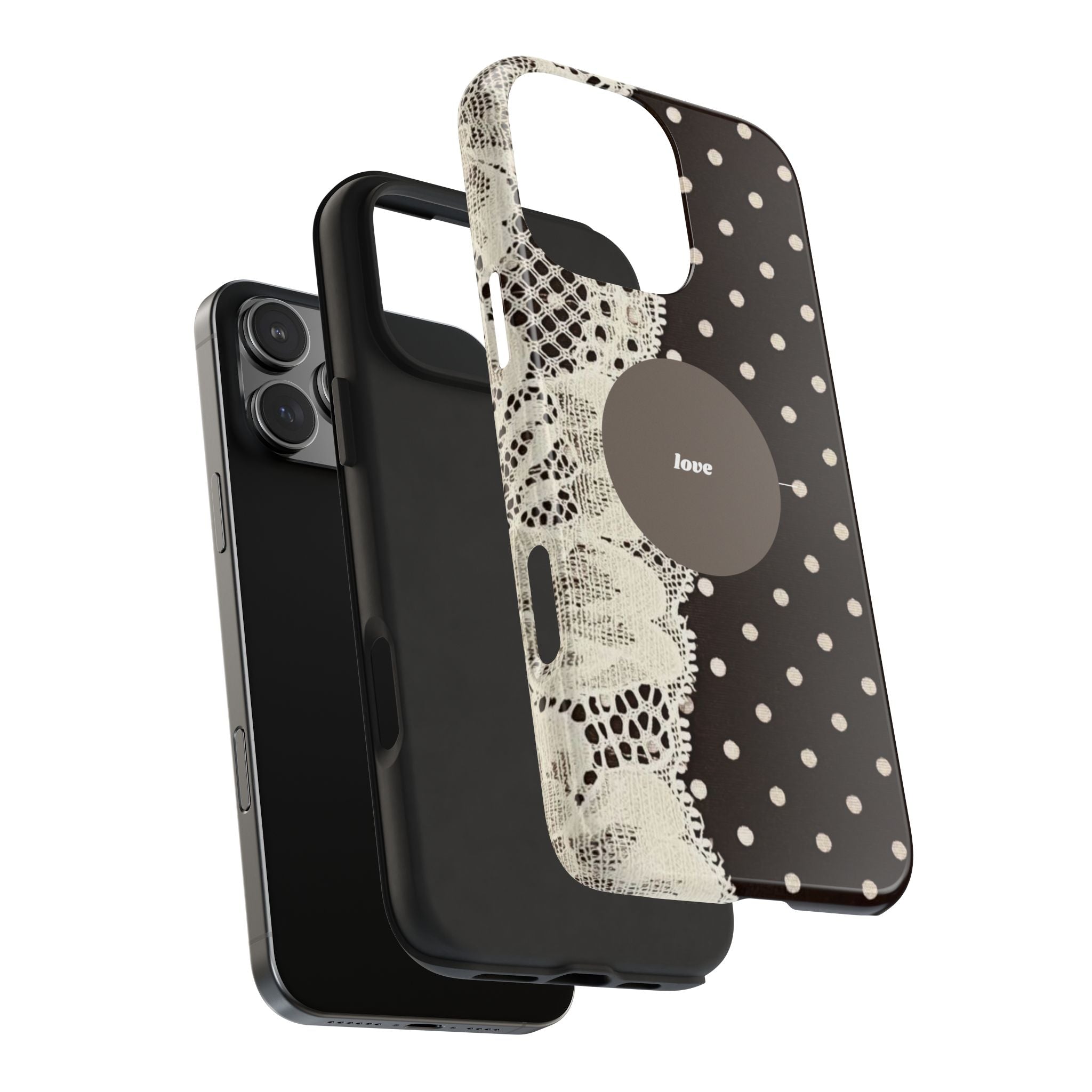 Vintage Lace Polka Dot Tough Phone Case — "love" Accent