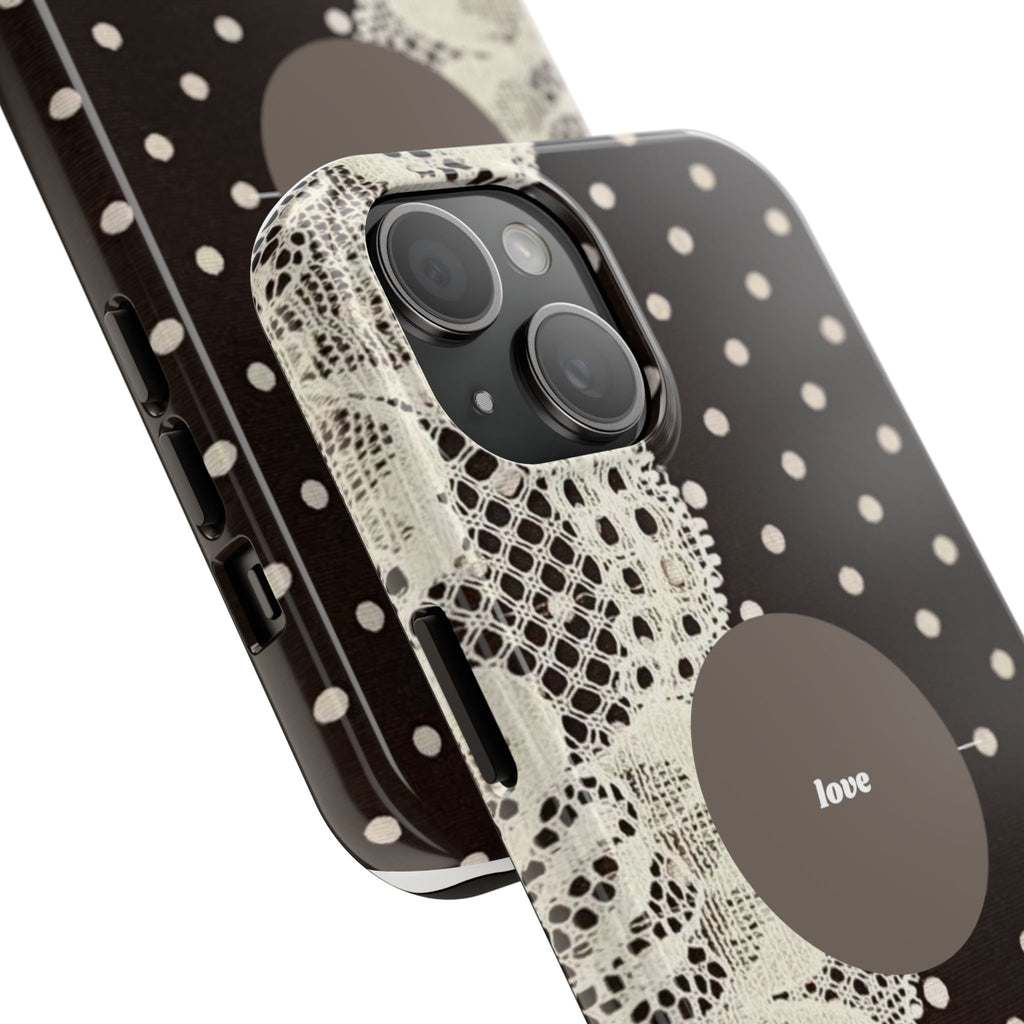 Vintage Lace Polka Dot Tough Phone Case — "love" Accent