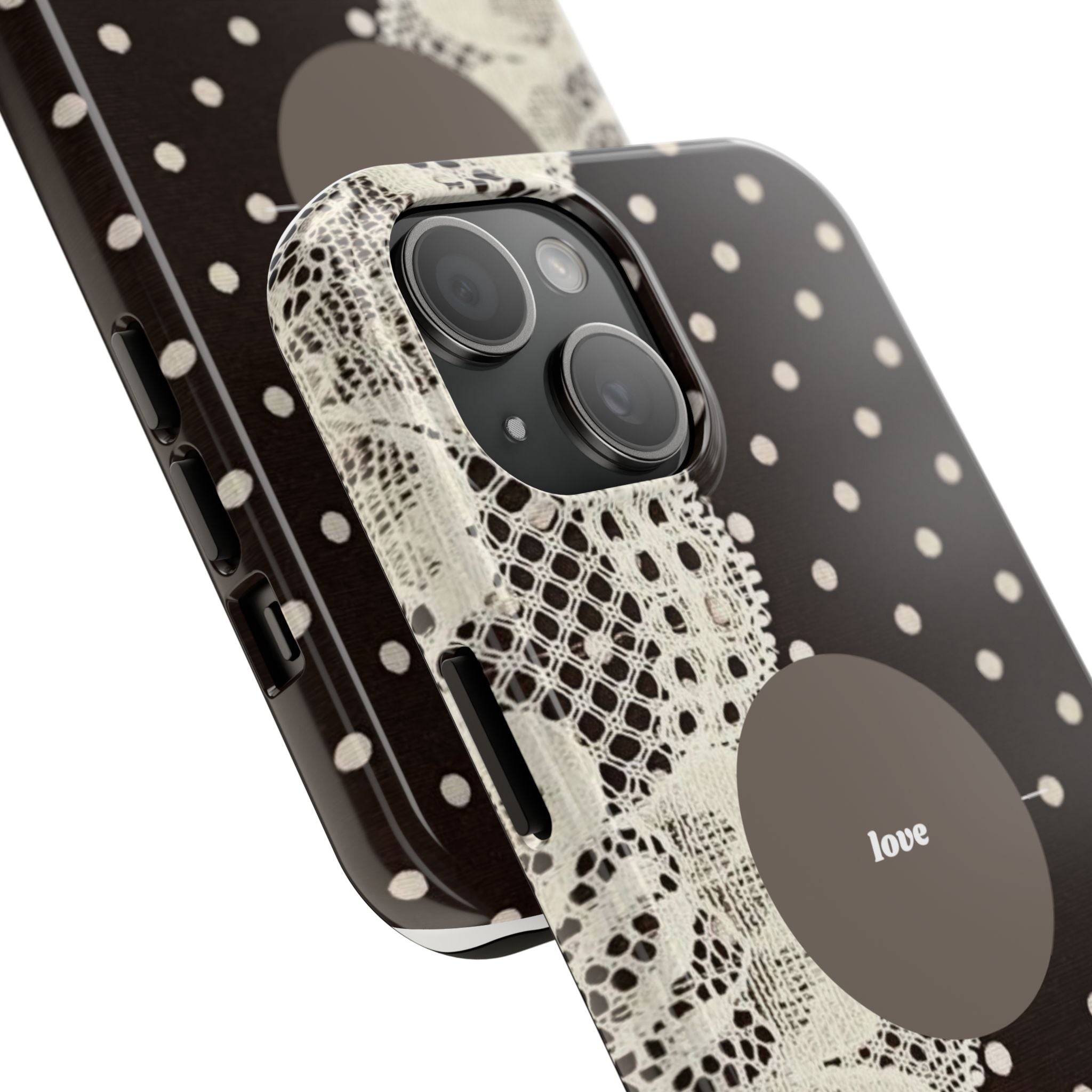 Vintage Lace Polka Dot Tough Phone Case — "love" Accent