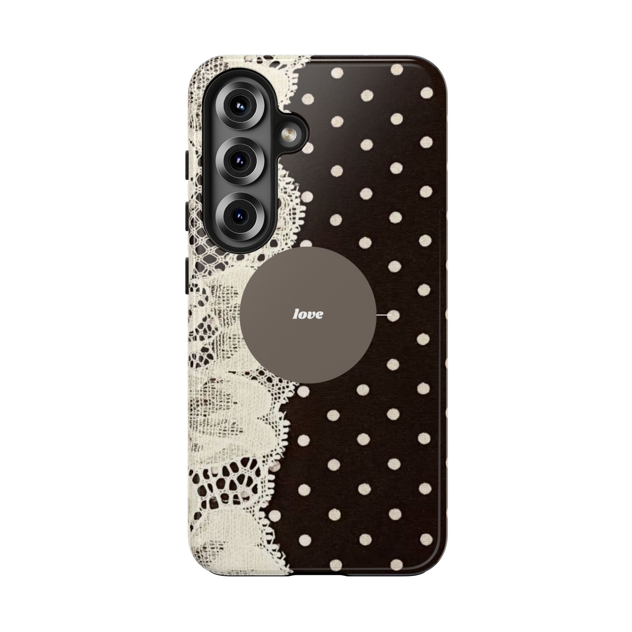 Vintage Lace Polka Dot Tough Phone Case — "love" Accent