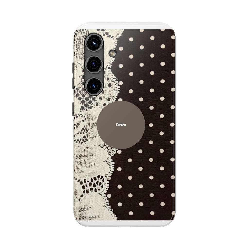 Vintage Lace Polka Dot Tough Phone Case — "love" Accent