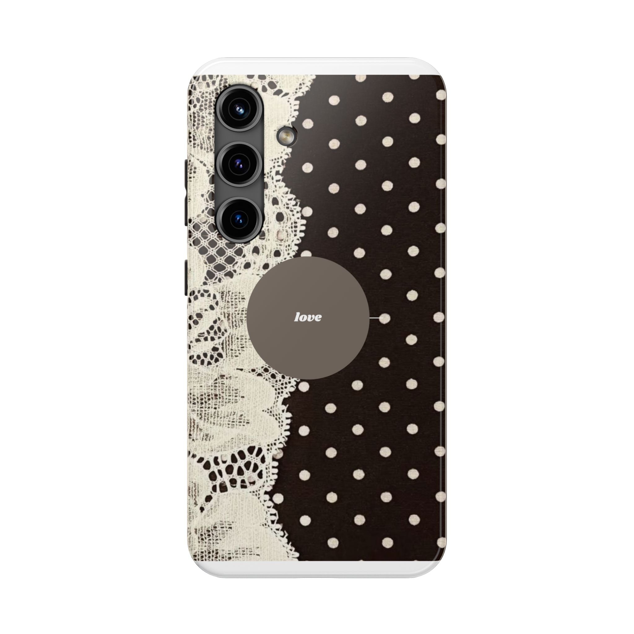 Vintage Lace Polka Dot Tough Phone Case — "love" Accent
