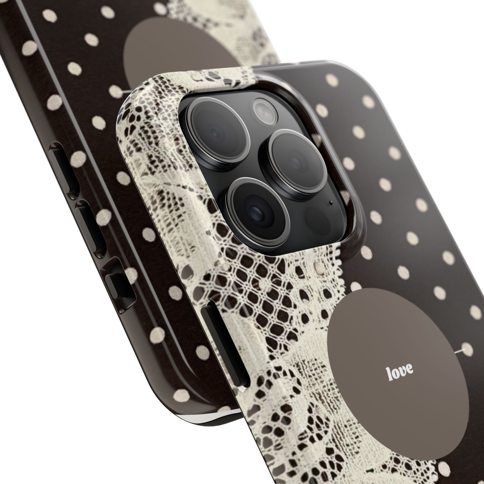 Vintage Lace Polka Dot Tough Phone Case — "love" Accent