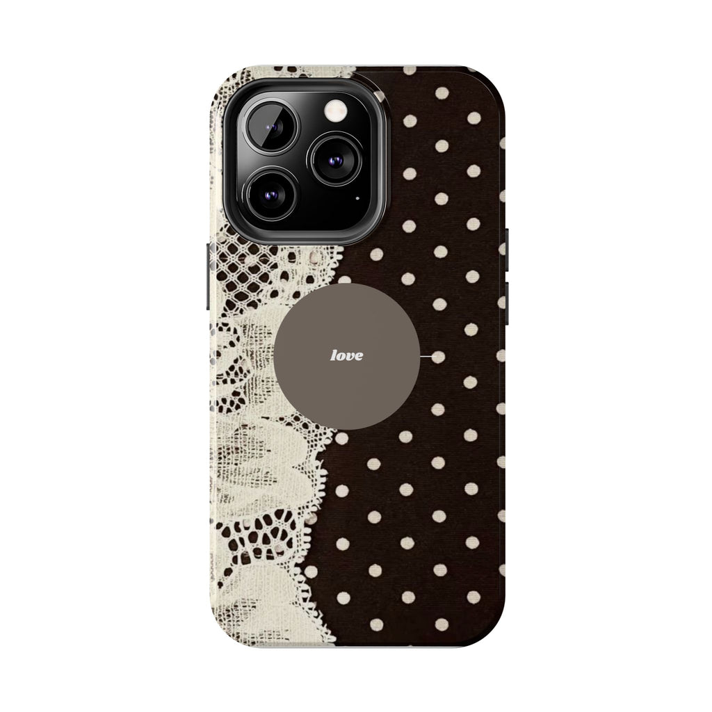 Vintage Lace Polka Dot Tough Phone Case — "love" Accent