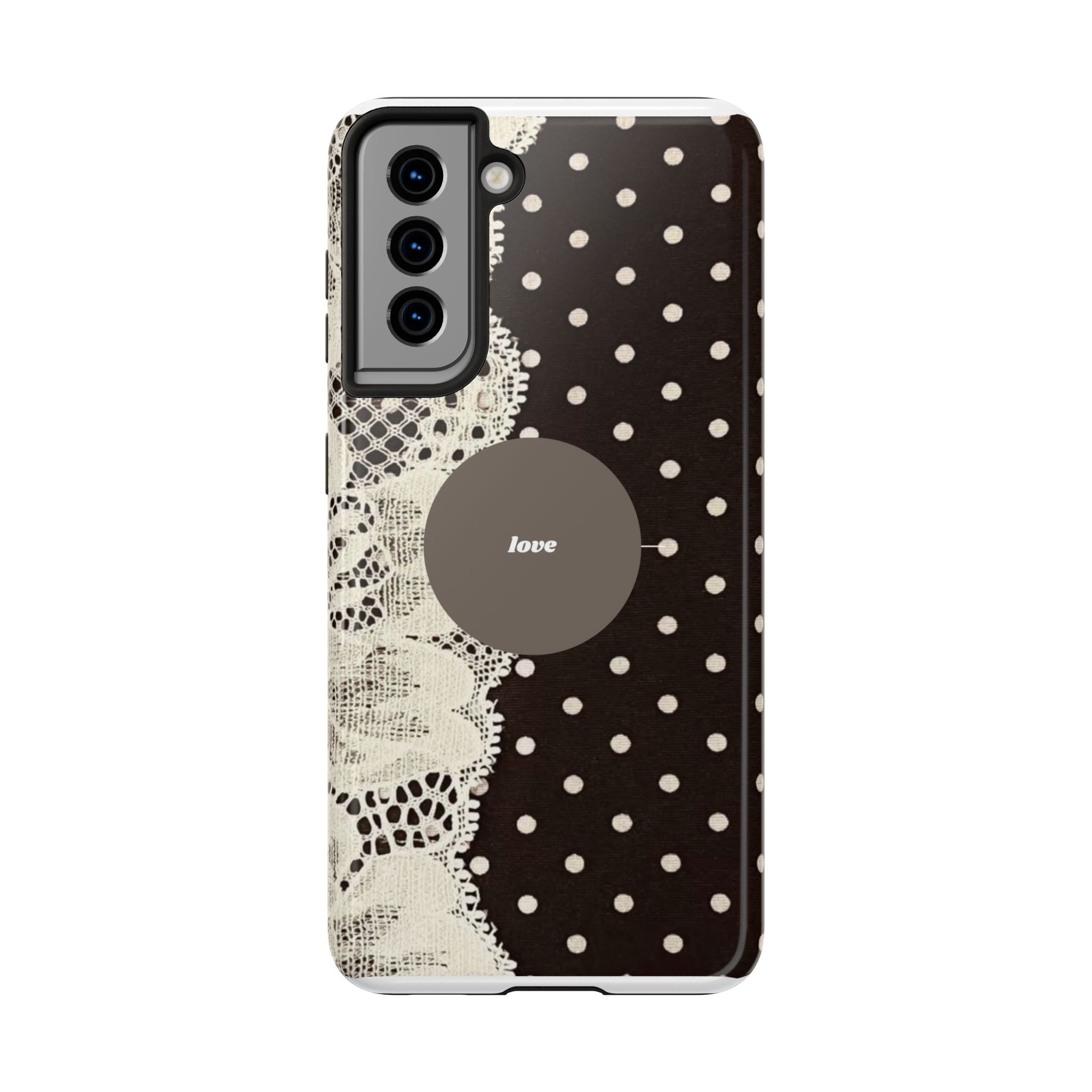 Vintage Lace Polka Dot Tough Phone Case — "love" Accent