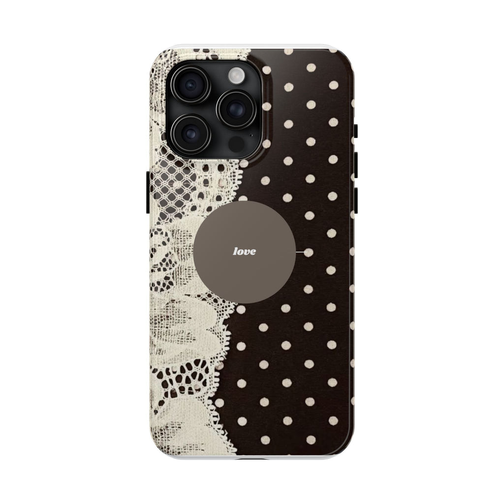 Vintage Lace Polka Dot Tough Phone Case — "love" Accent