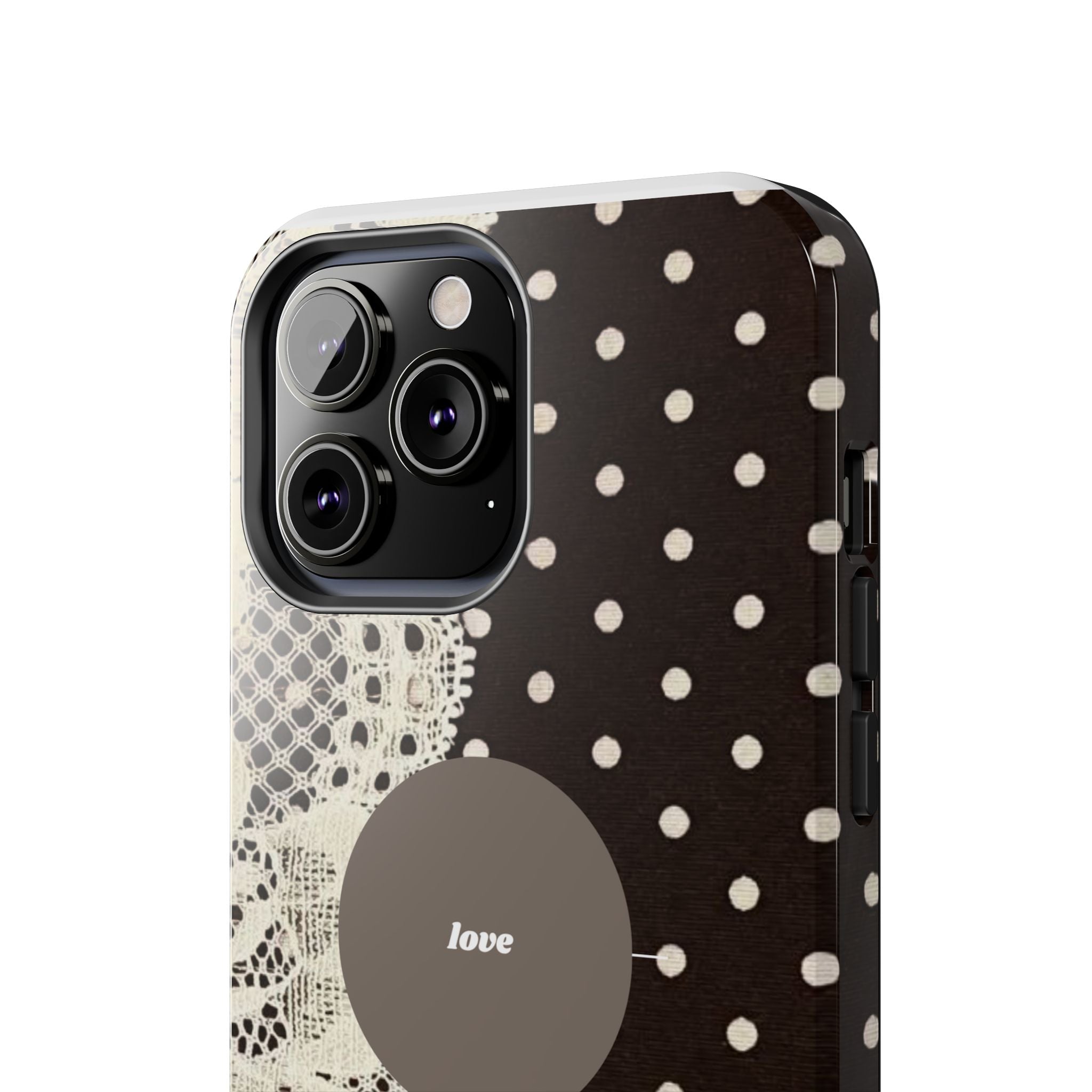 Vintage Lace Polka Dot Tough Phone Case — "love" Accent