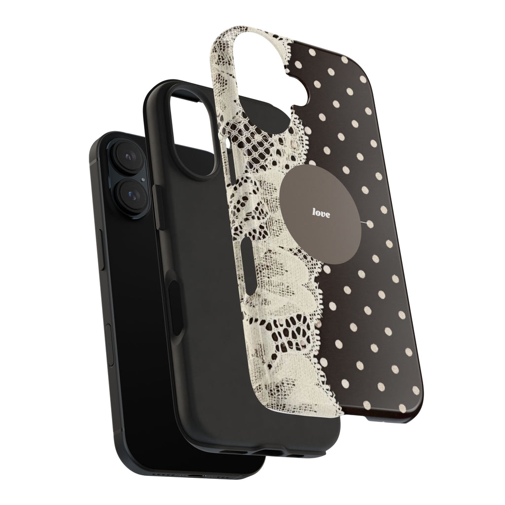 Vintage Lace Polka Dot Tough Phone Case — "love" Accent