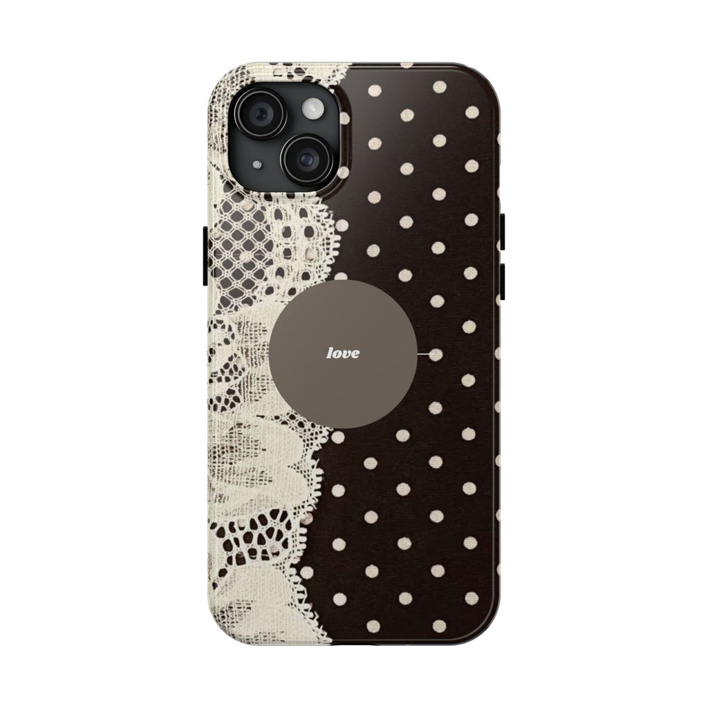 Vintage Lace Polka Dot Tough Phone Case — "love" Accent