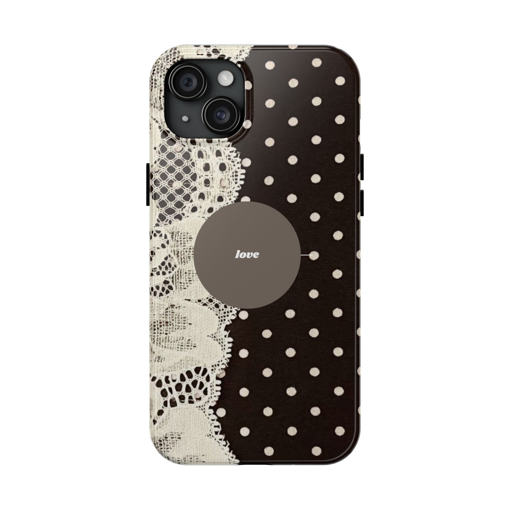 Vintage Lace Polka Dot Tough Phone Case — "love" Accent