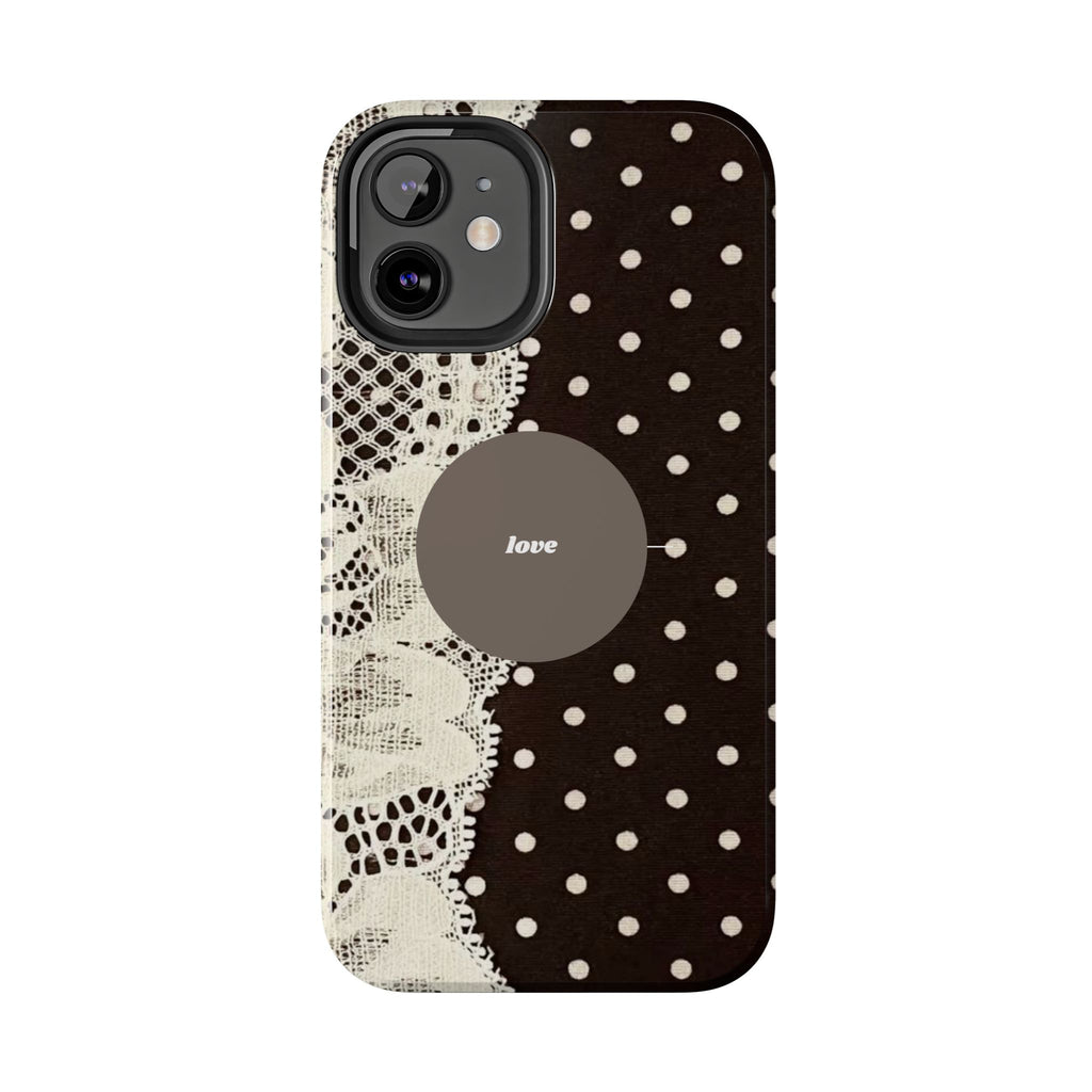 Vintage Lace Polka Dot Tough Phone Case — "love" Accent