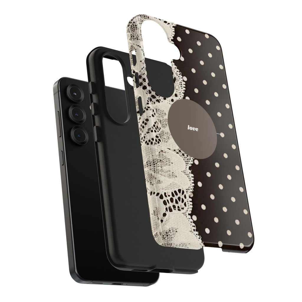 Vintage Lace Polka Dot Tough Phone Case — "love" Accent