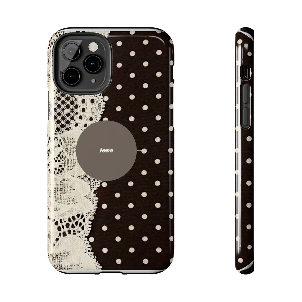 Vintage Lace Polka Dot Tough Phone Case — "love" Accent
