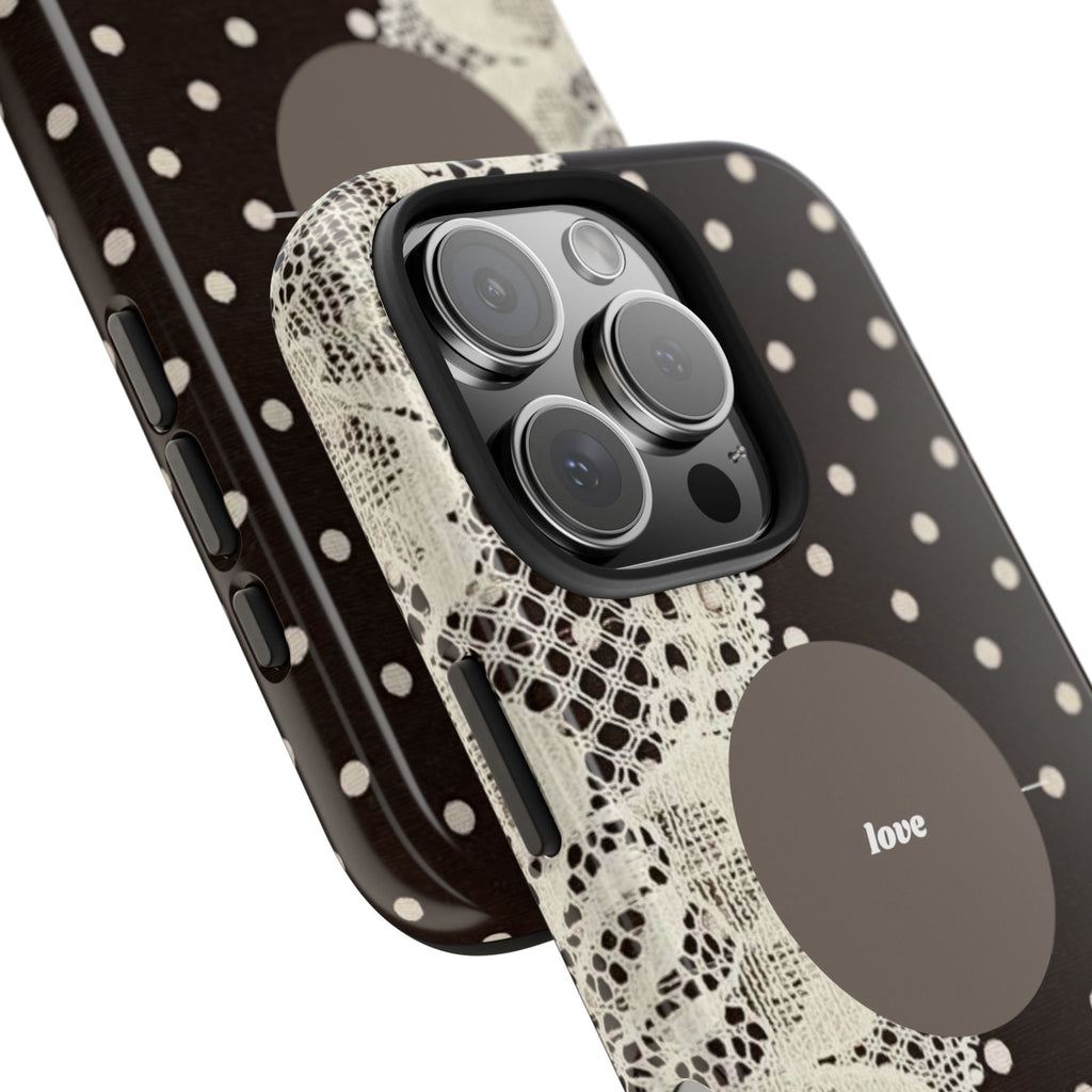 Vintage Lace Polka Dot Tough Phone Case — "love" Accent